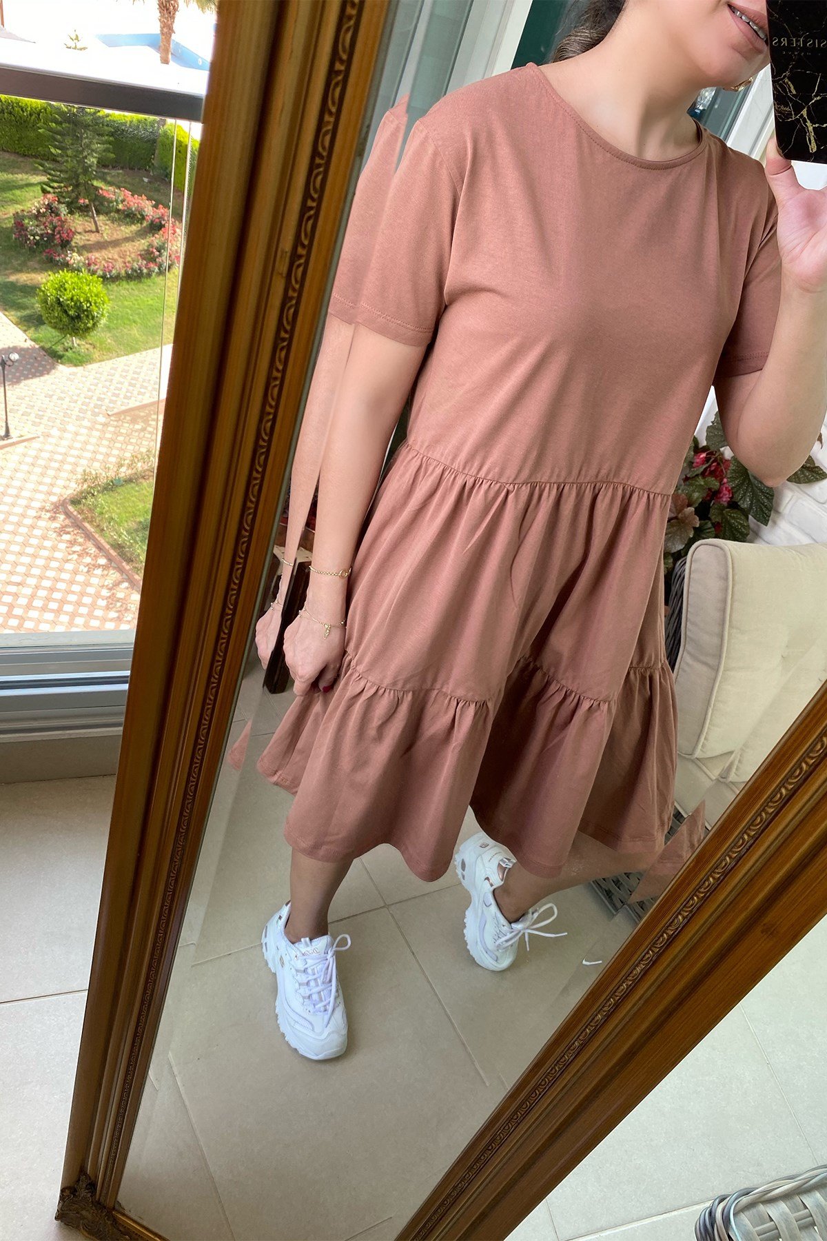  Yarım Kollu Kahve Elbise