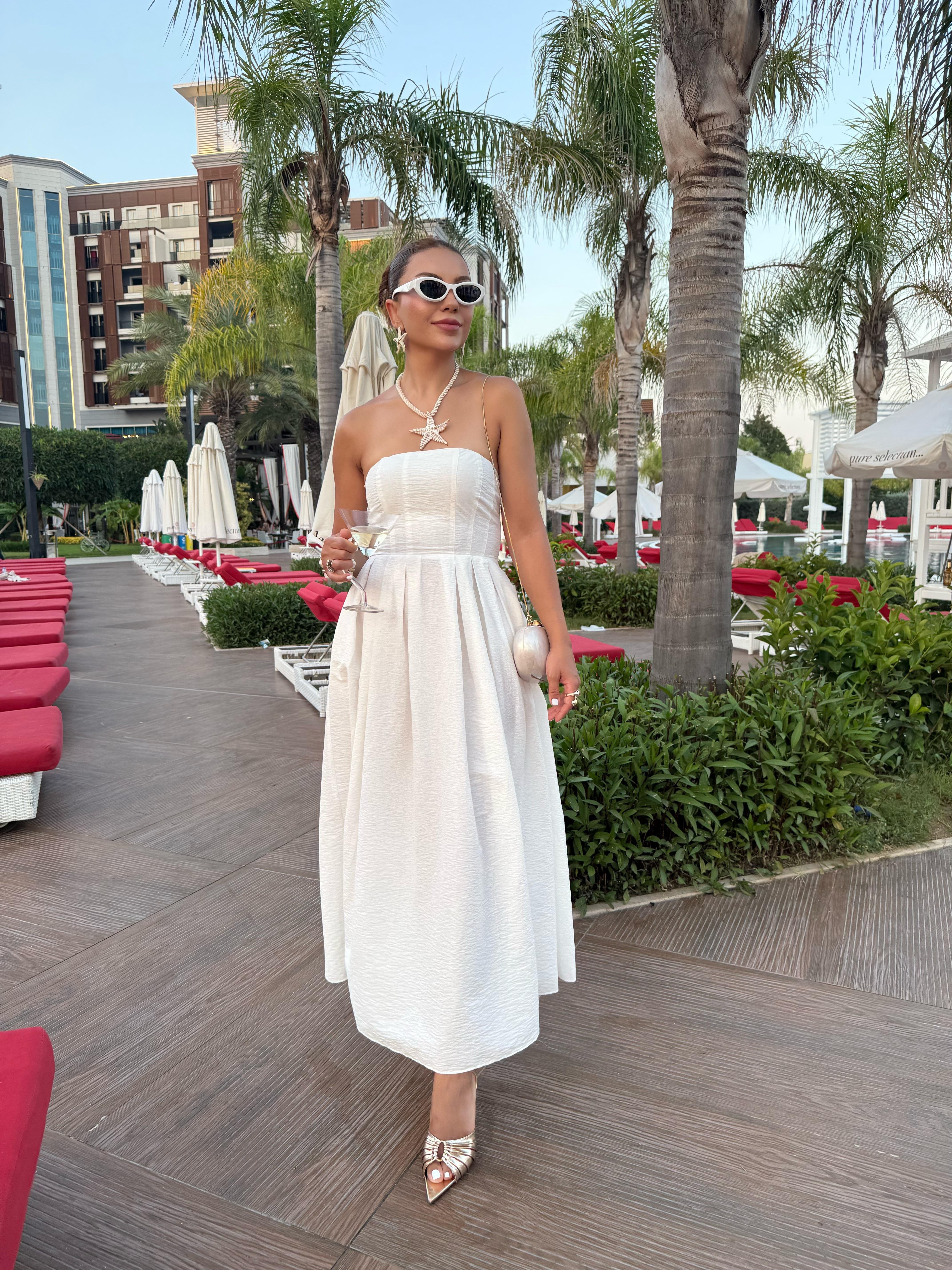 10058 Straplez Midi Boy Elbise