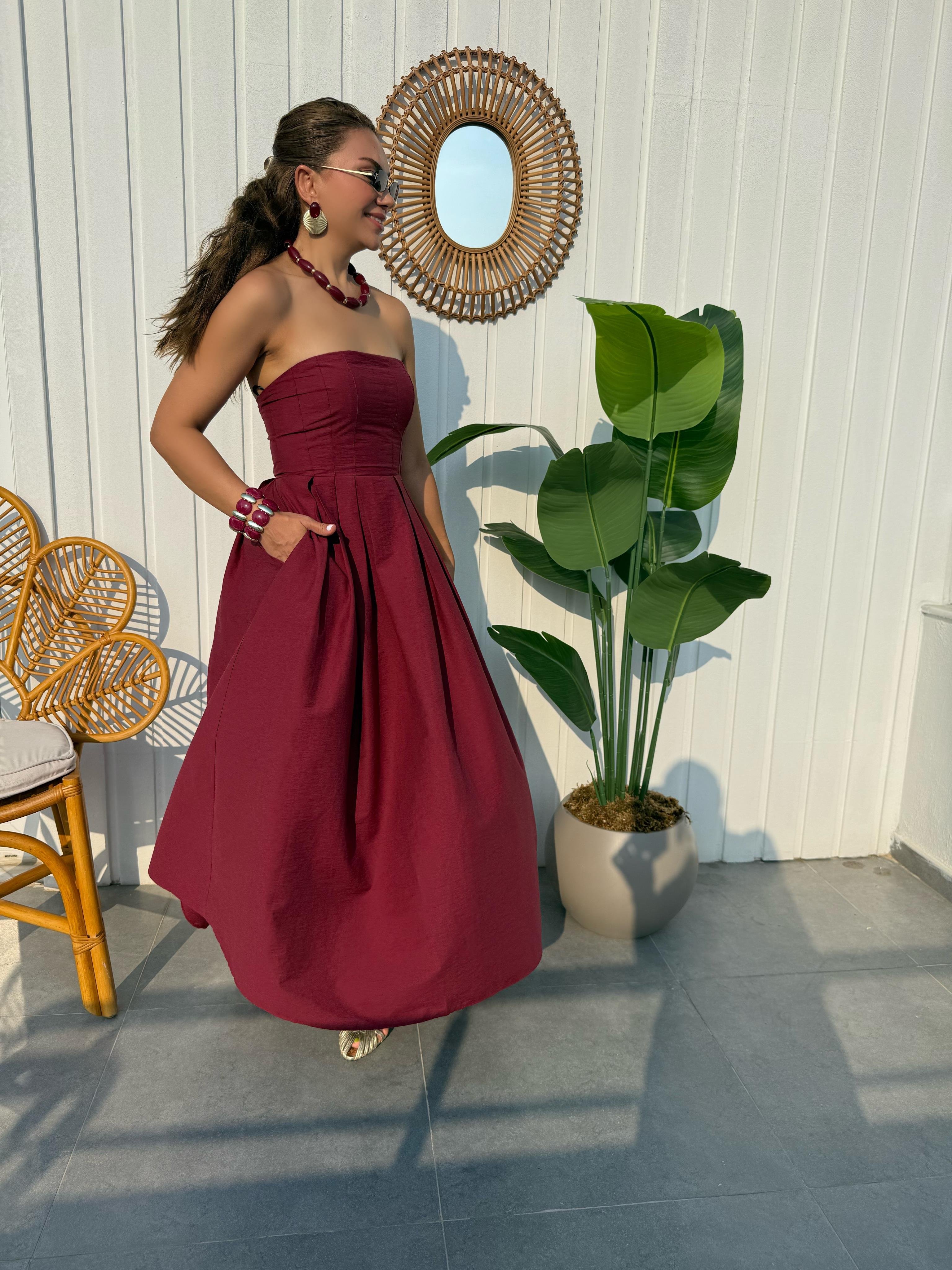 10058 Straplez Midi Boy Elbise