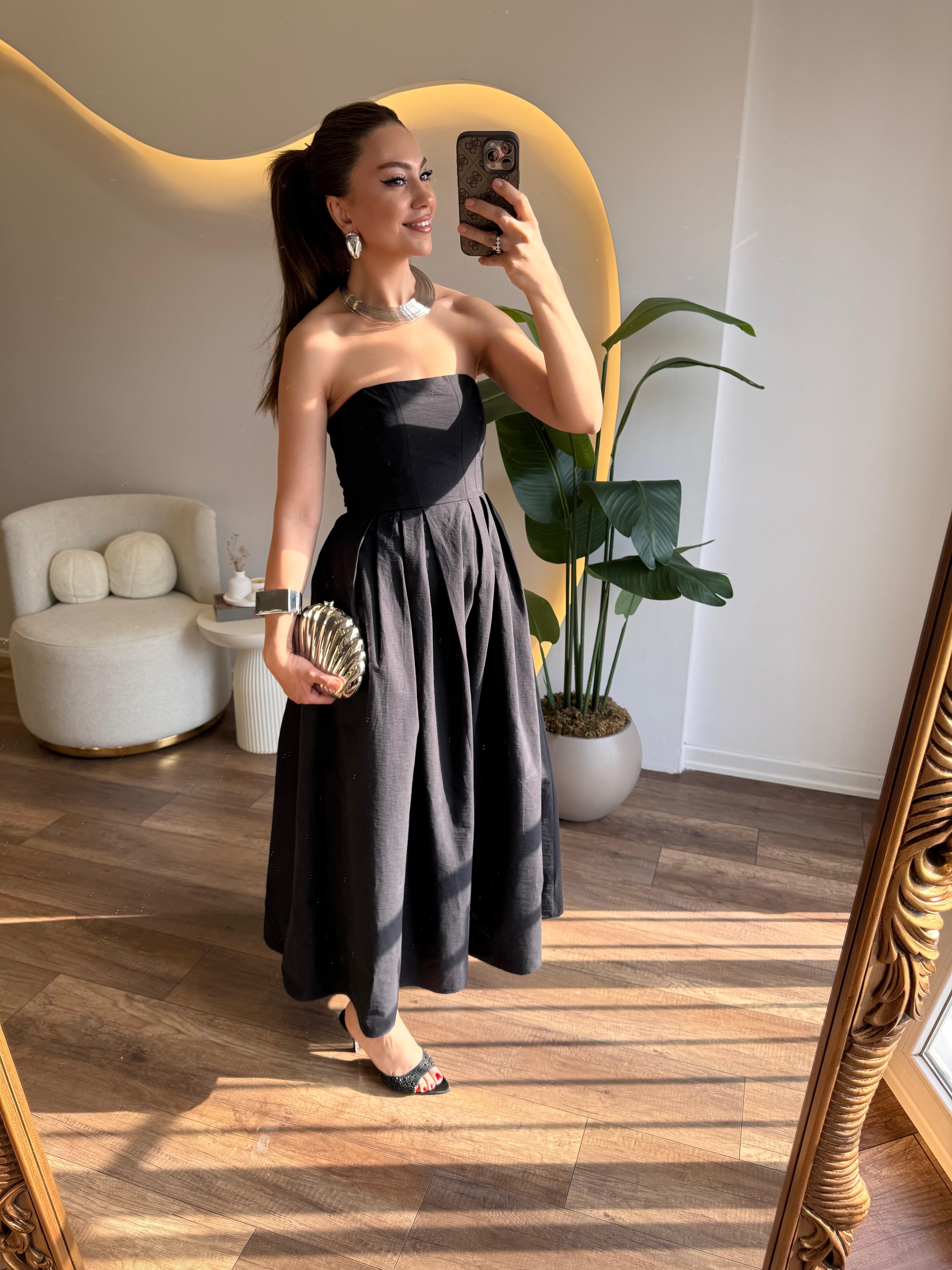 10058 Straplez Midi Boy Elbise