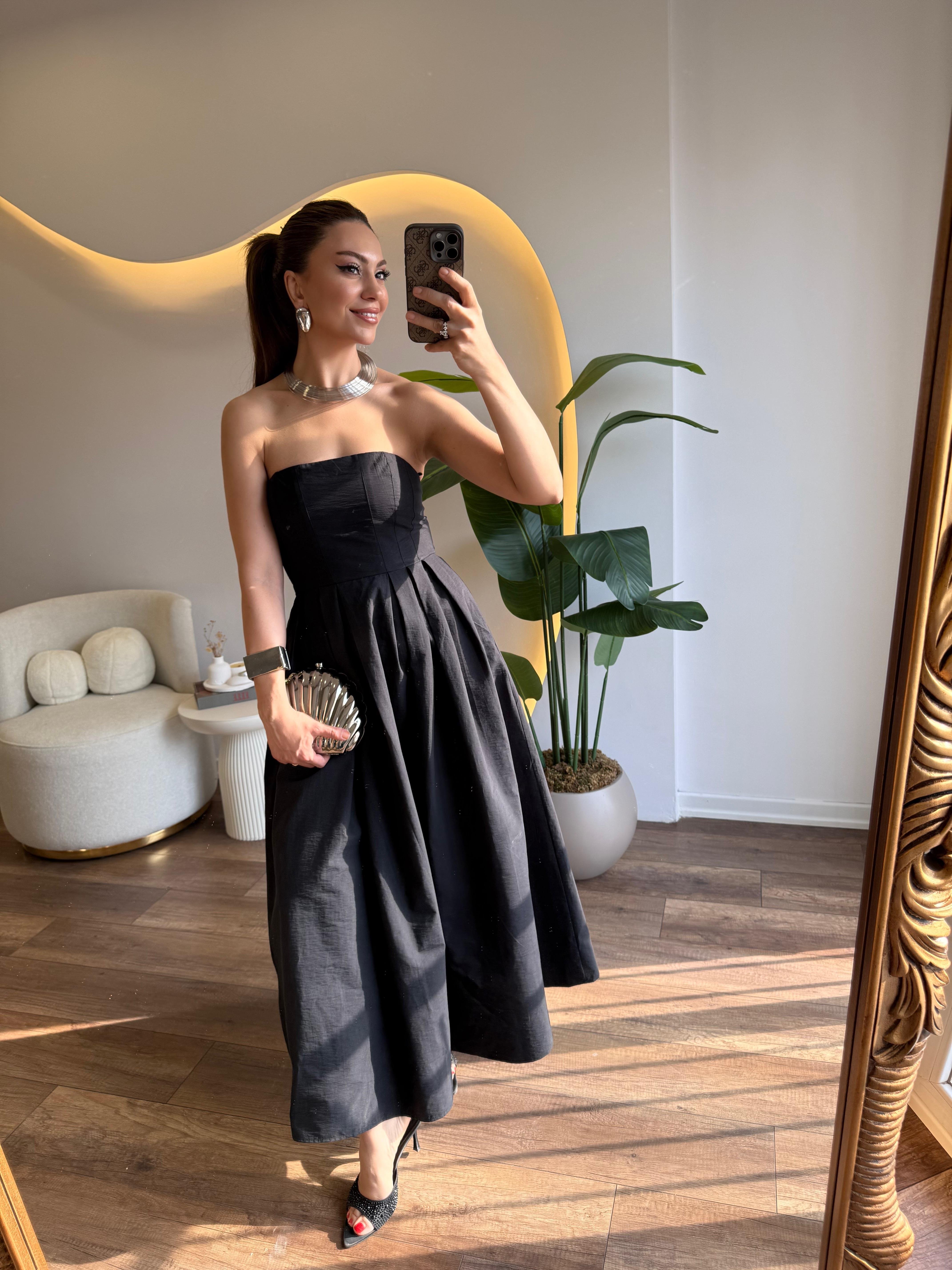 10058 Straplez Midi Boy Elbise