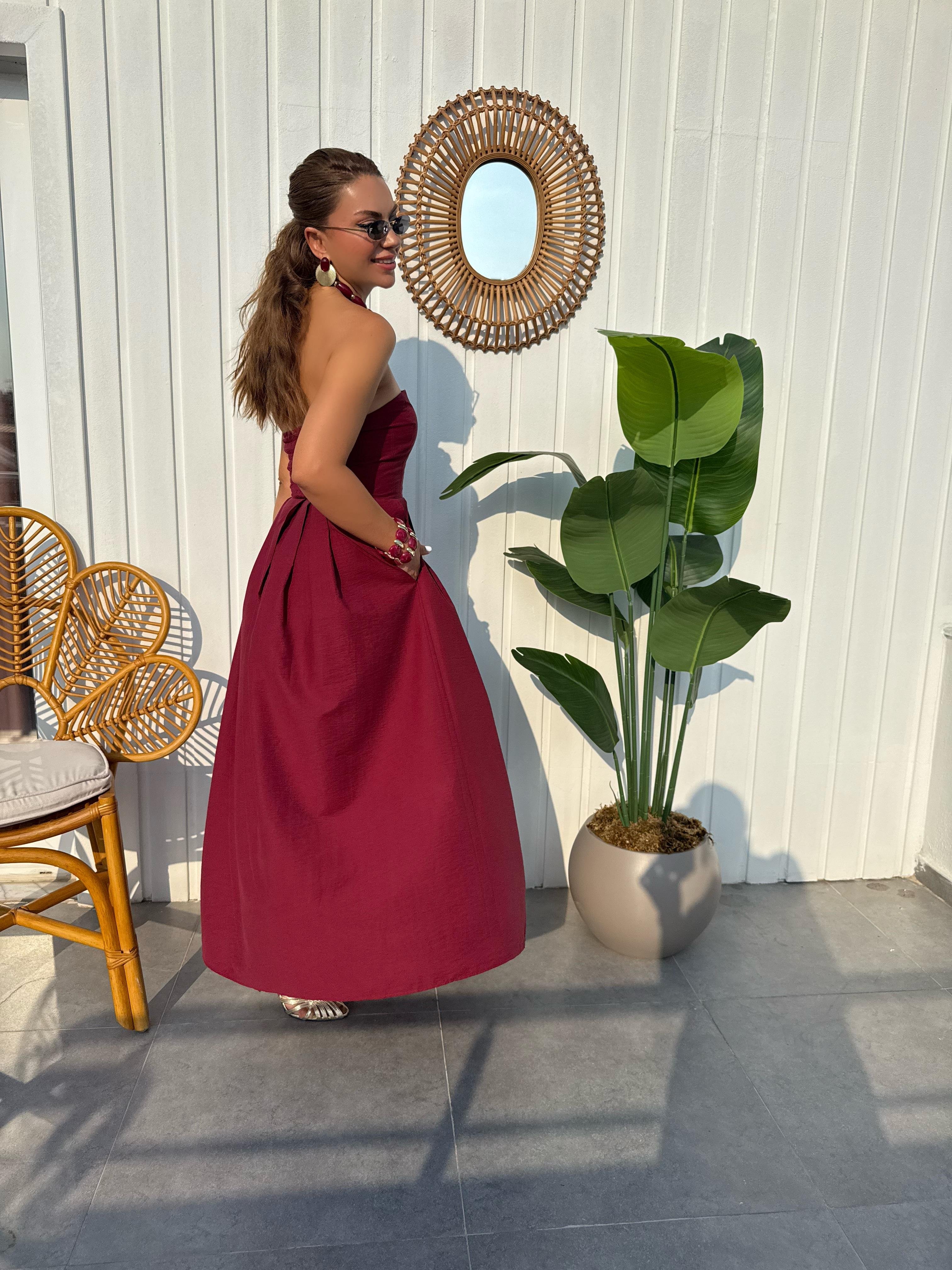 10058 Straplez Midi Boy Elbise