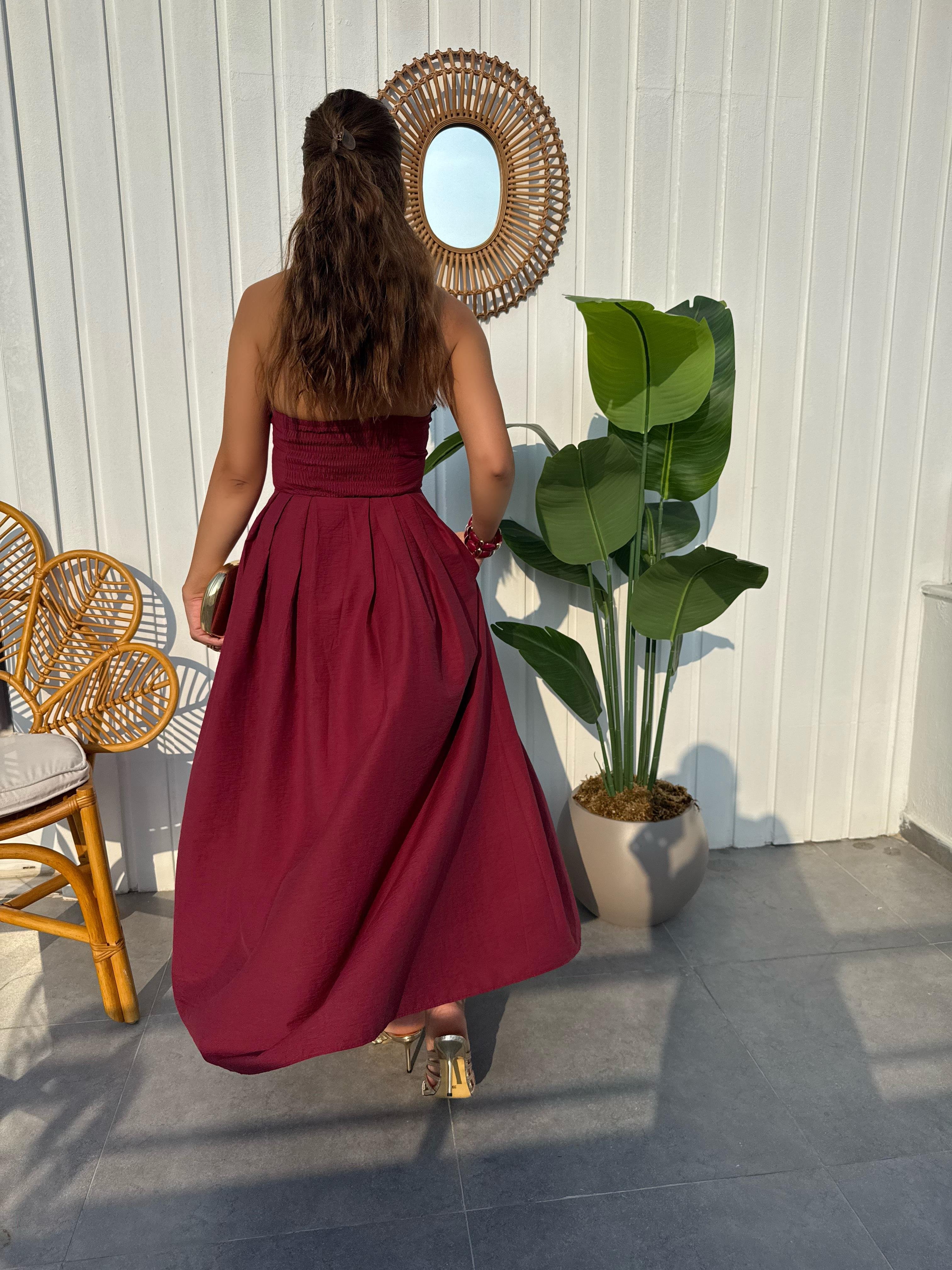 10058 Straplez Midi Boy Elbise