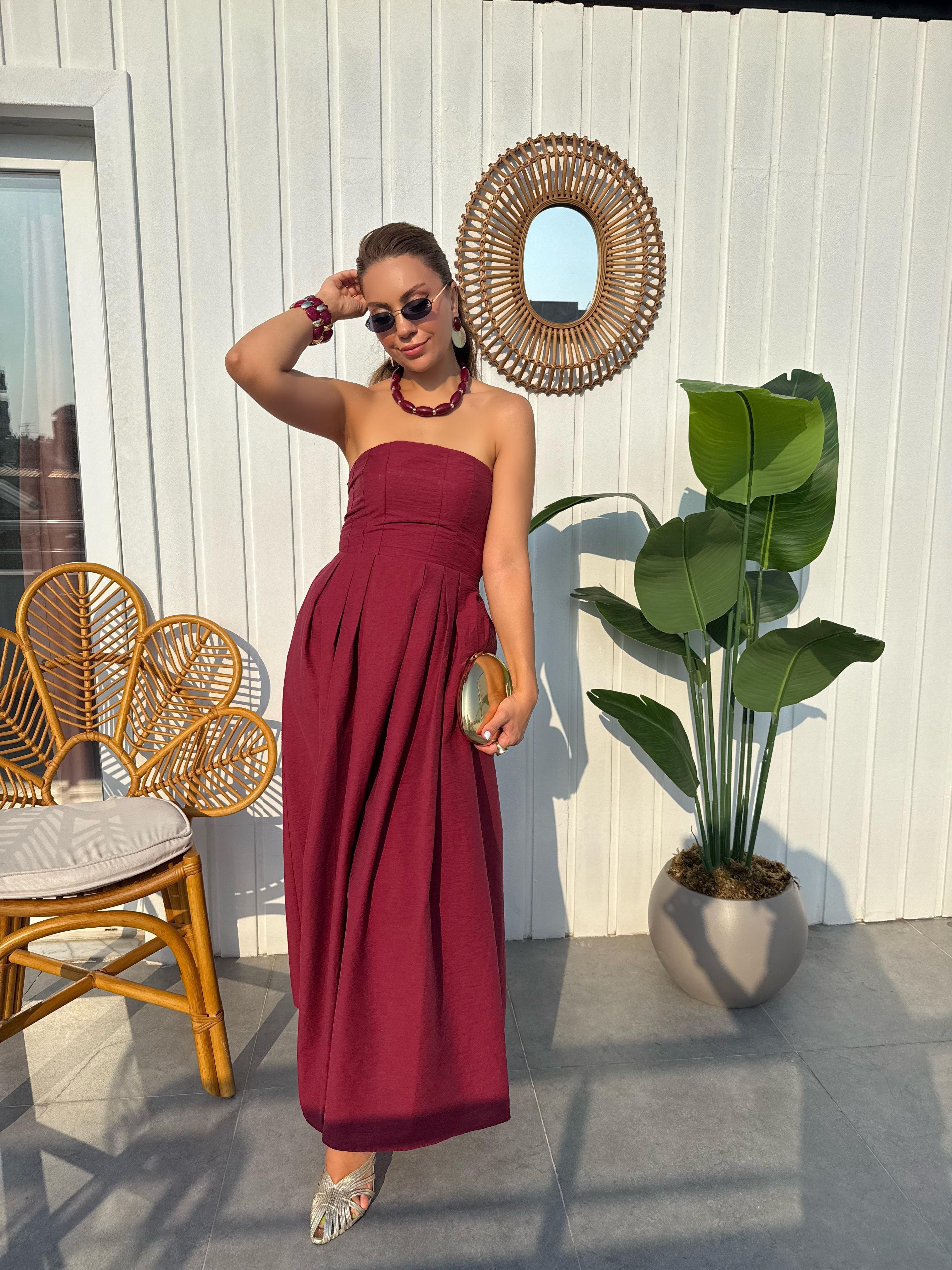 10058 Straplez Midi Boy Elbise