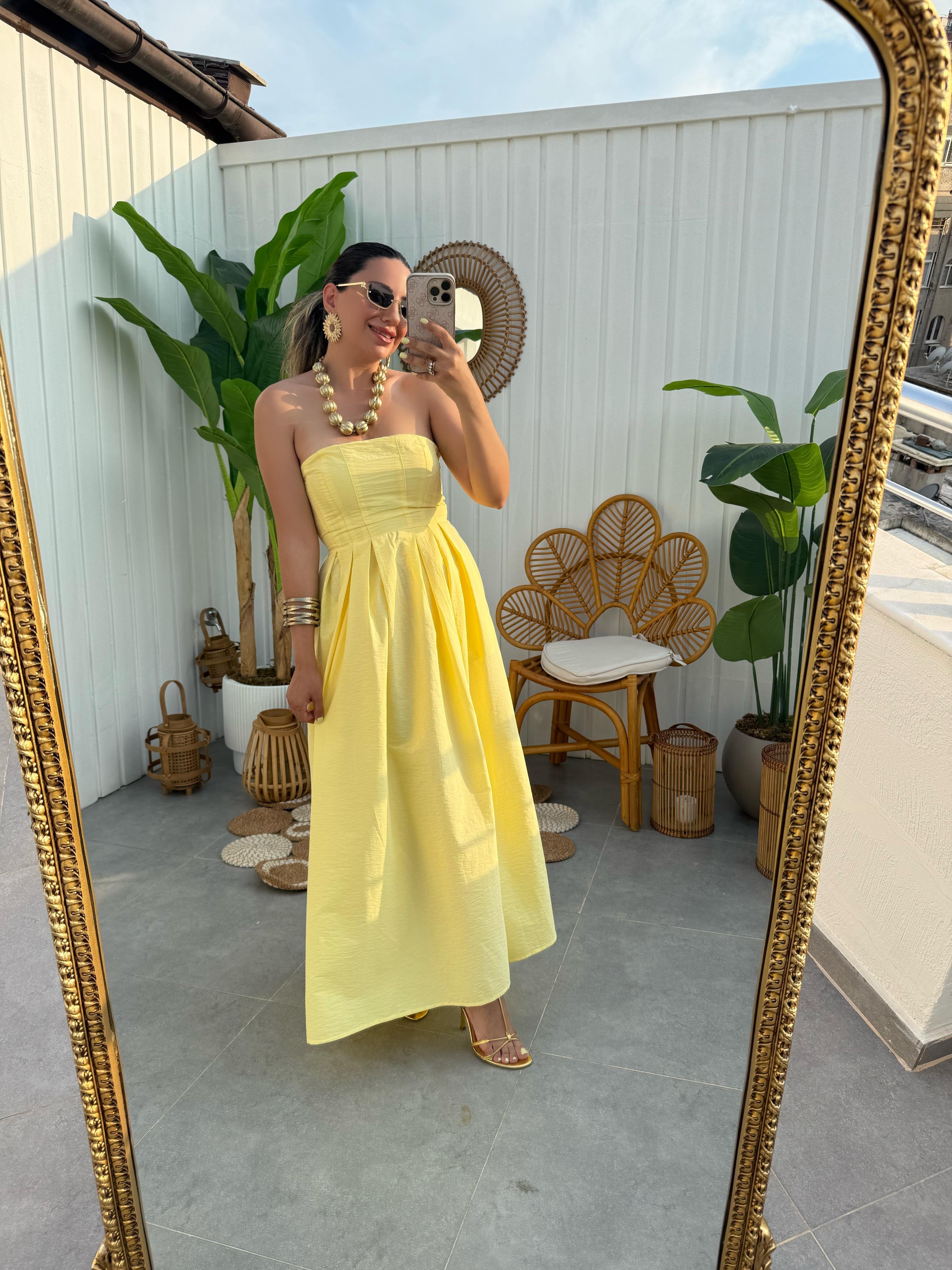 10058 Straplez Midi Boy Elbise