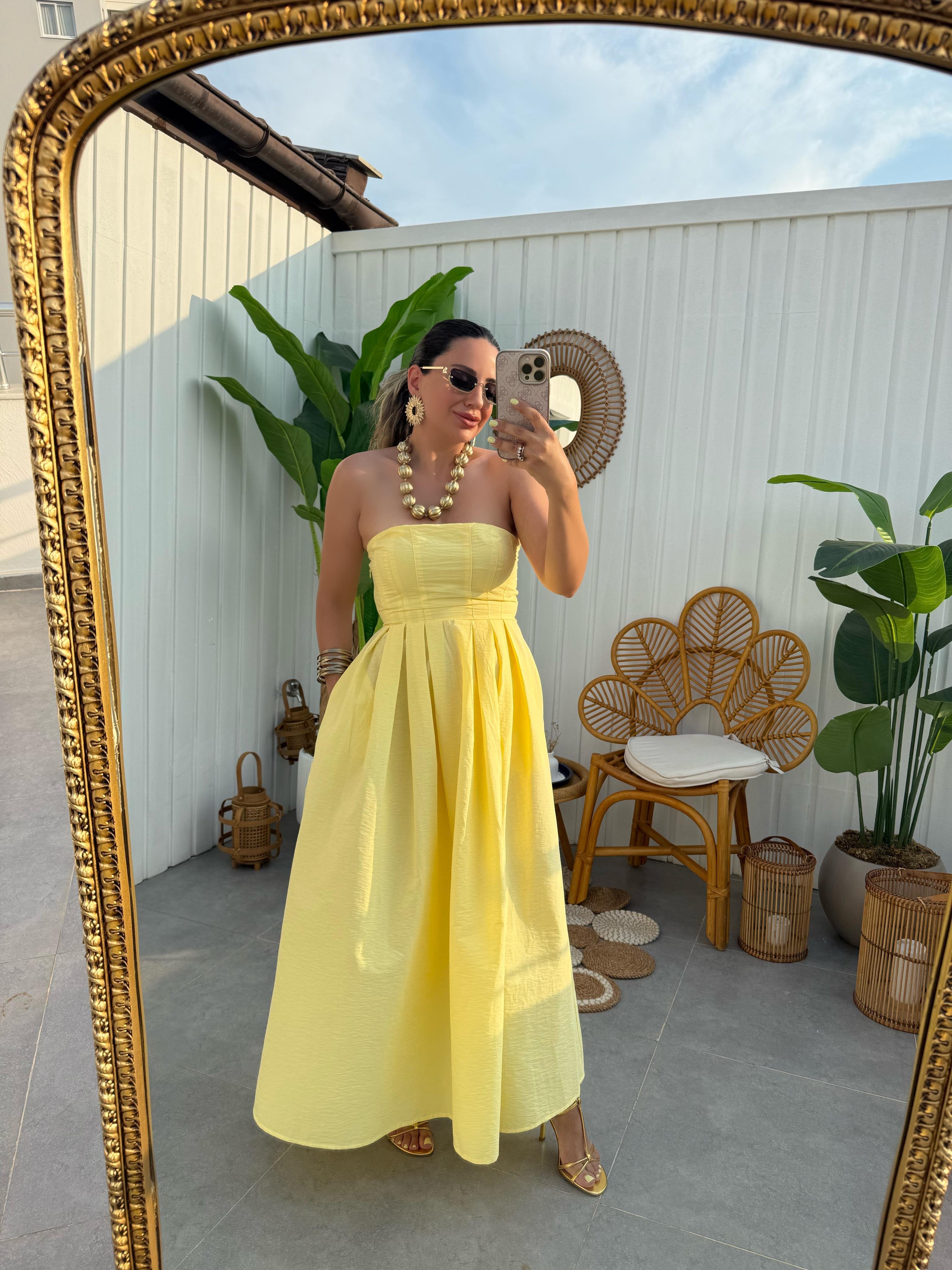 10058 Straplez Midi Boy Elbise