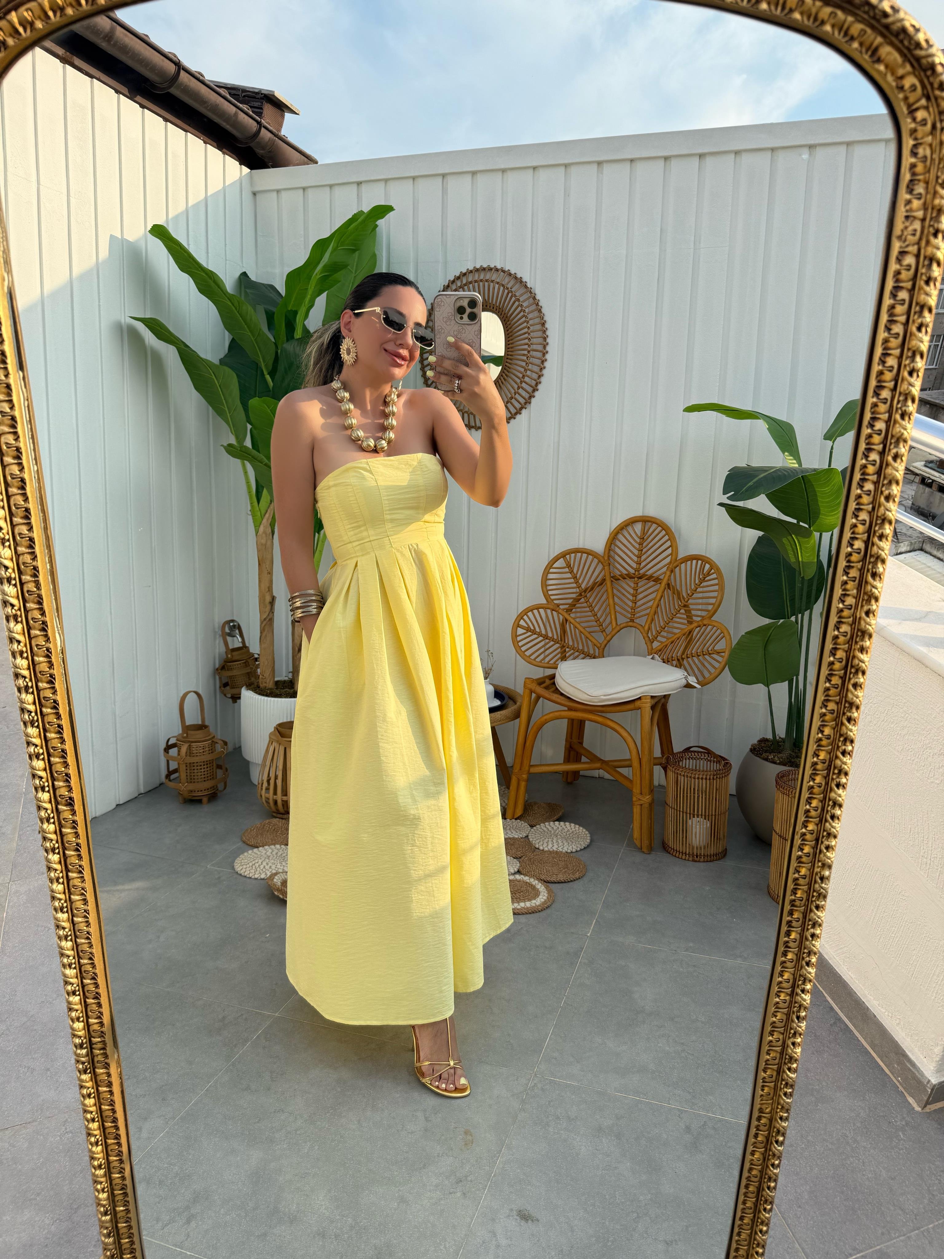 10058 Straplez Midi Boy Elbise