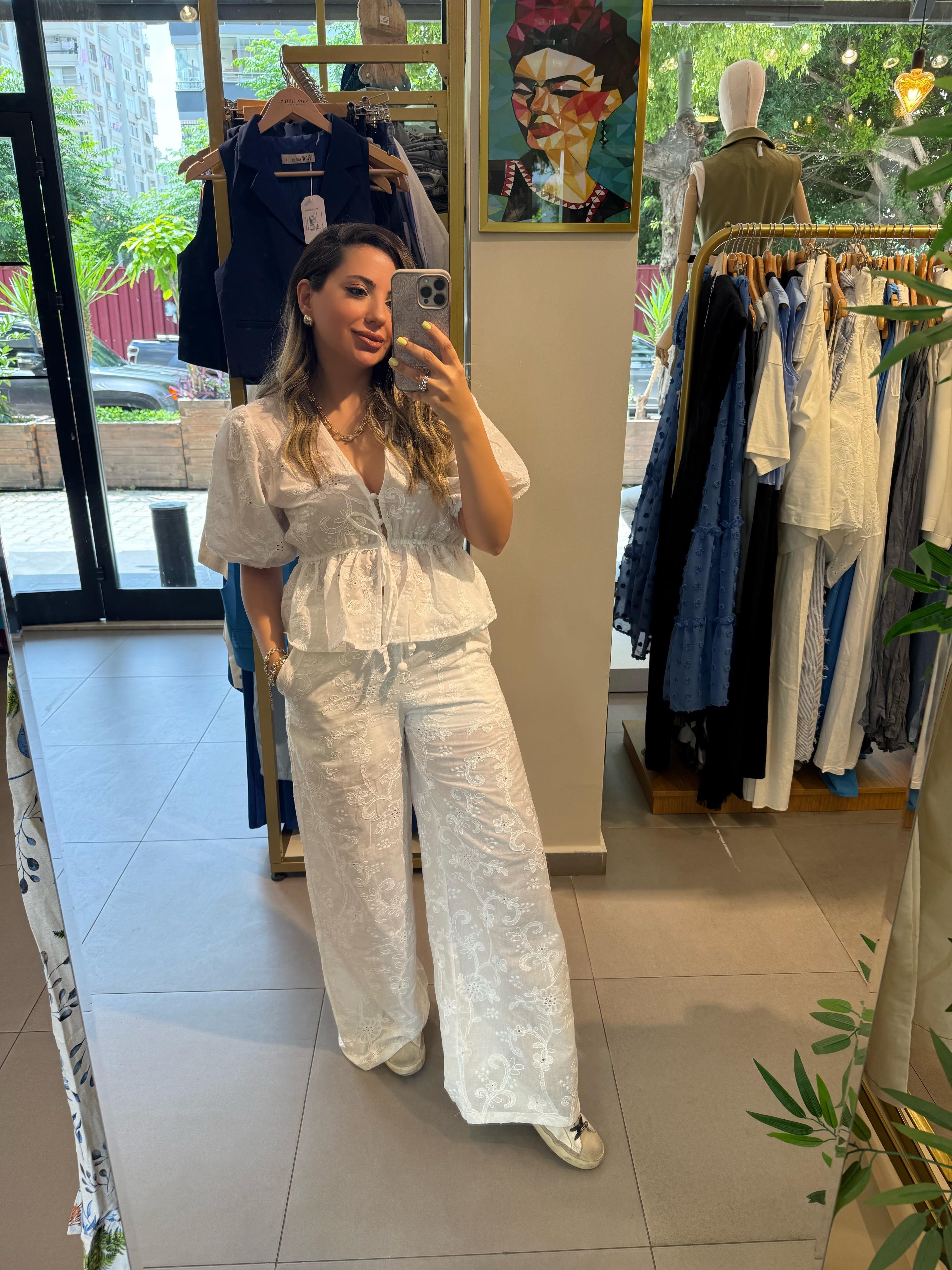 10119 Güpür Pantolon Bluz Takım