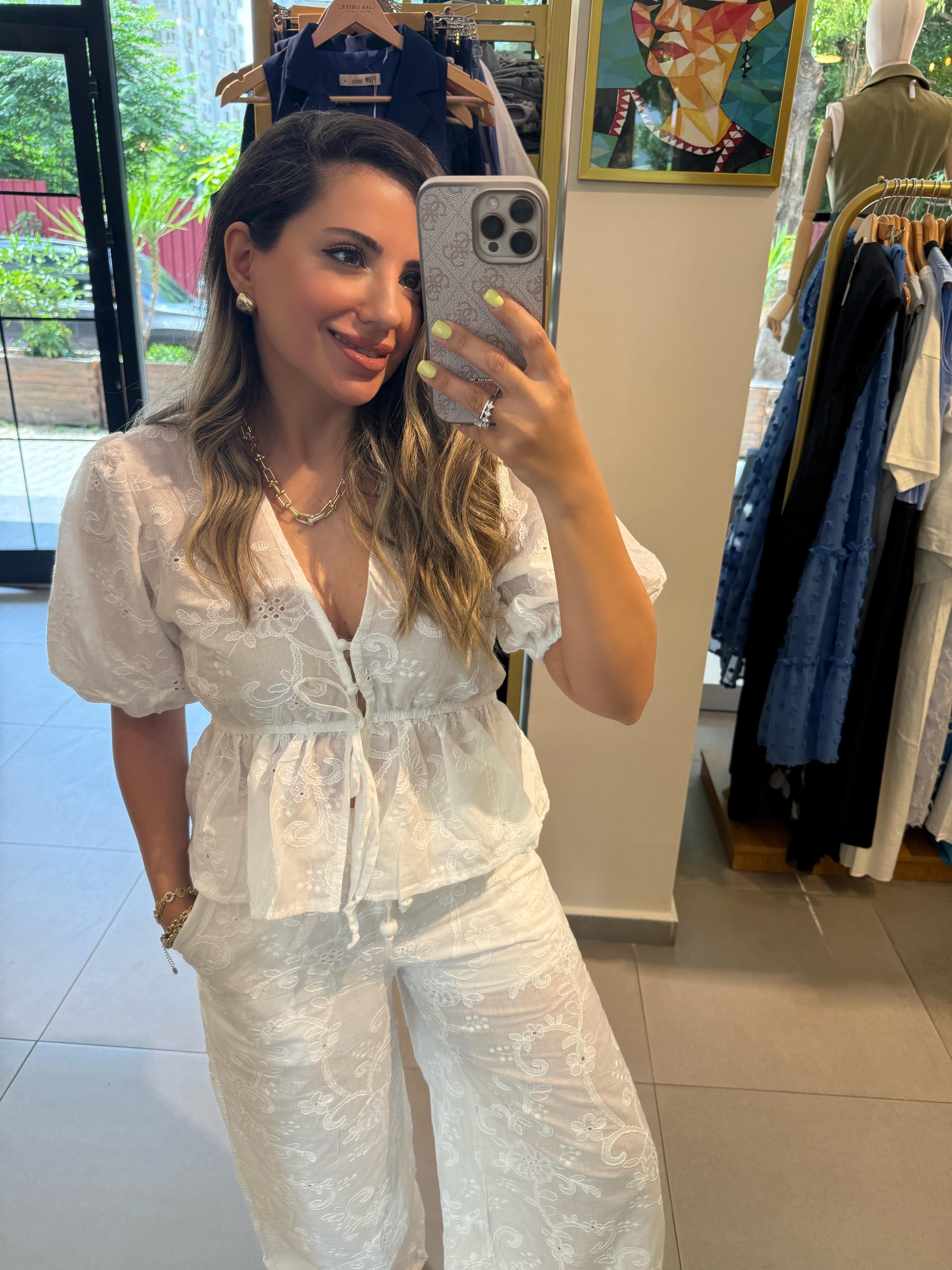 10119 Güpür Pantolon Bluz Takım