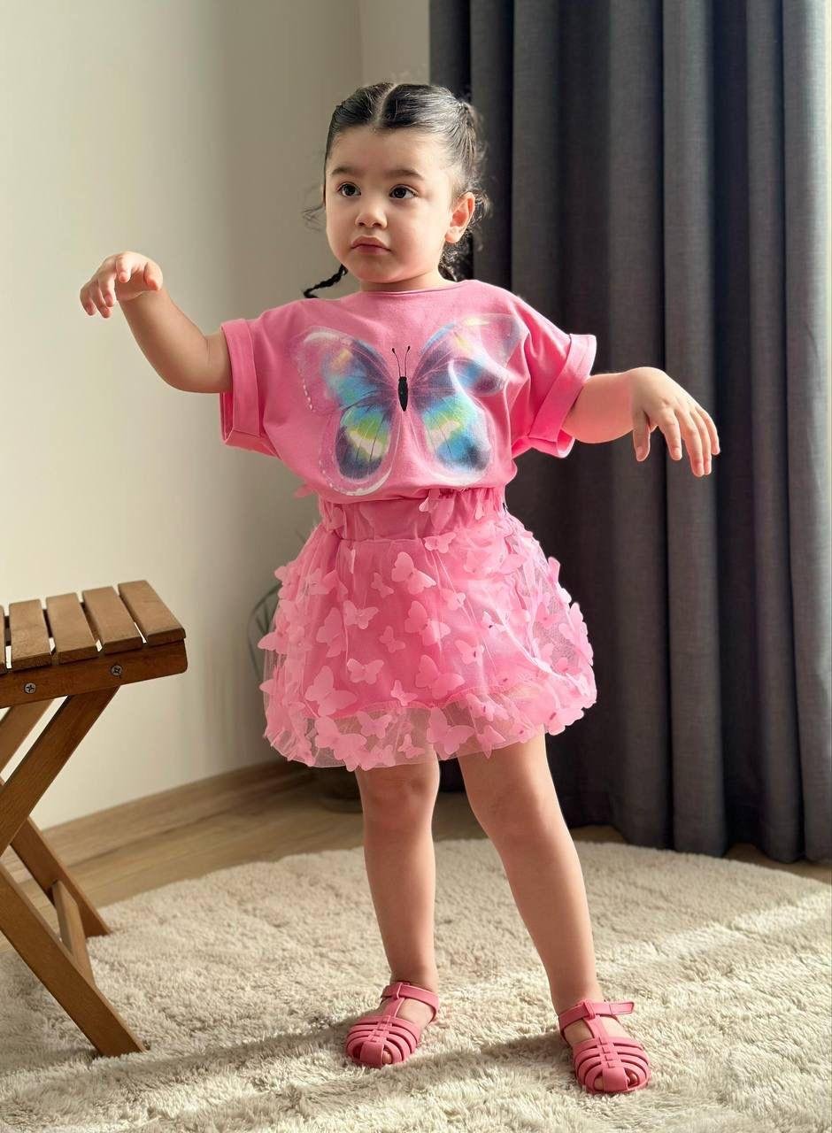 10186 Kids Kelebek Baskılı Kız Takım 3-4/9-10 Yaş