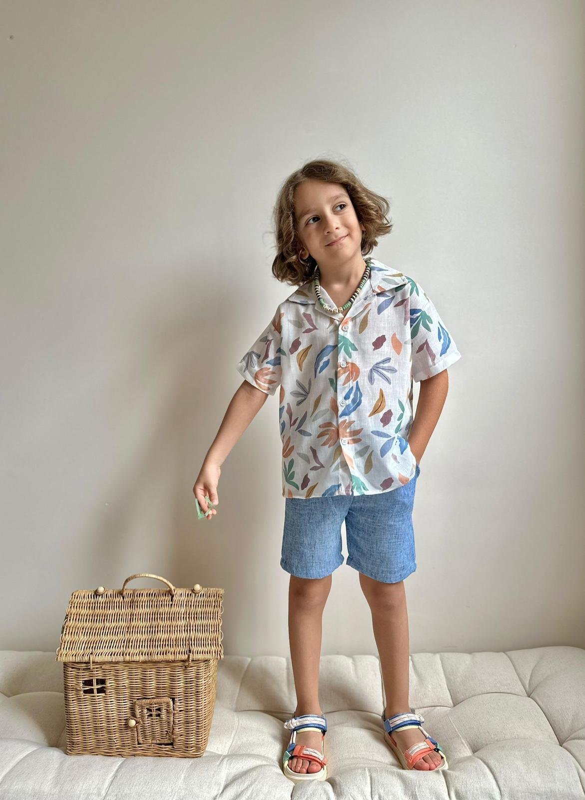 10202 Kids Yaprak Baskılı Şortlu Takım 3-4/9-10 Yaş