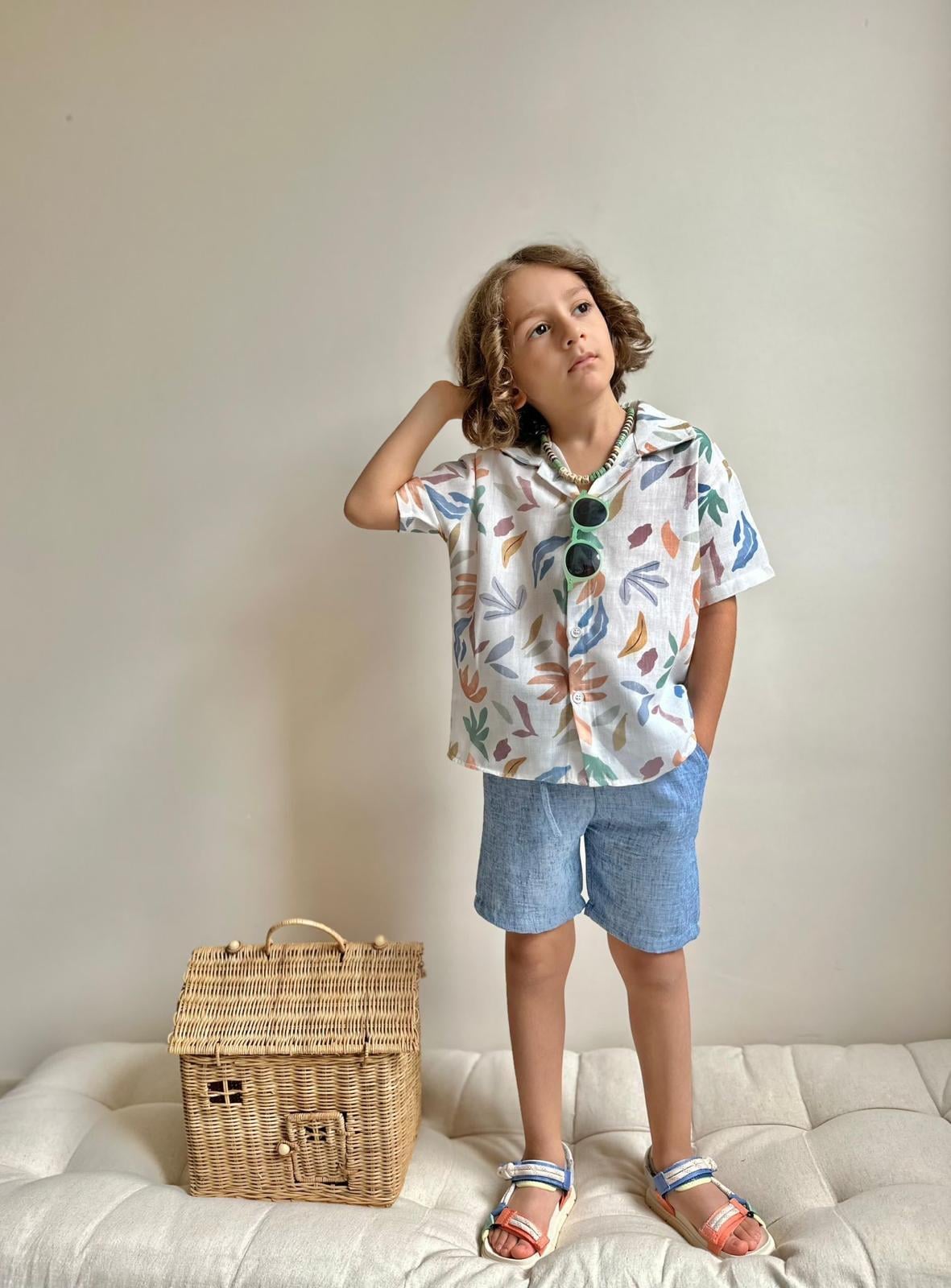 10202 Kids Yaprak Baskılı Şortlu Takım 3-4/9-10 Yaş