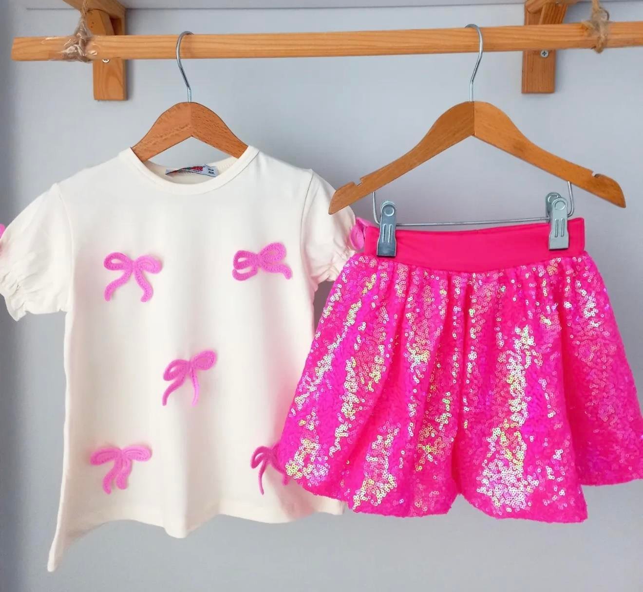 10213 Kids Pembe Fiyonklu Etekli Takım 3-4/9-10 Yaş