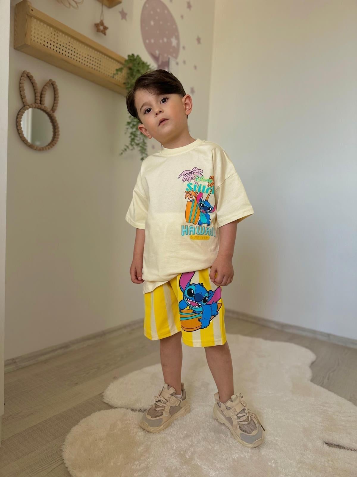 10214 Kids Baskılı Şort Tshirt Takım 3-4/9-10 Yaş
