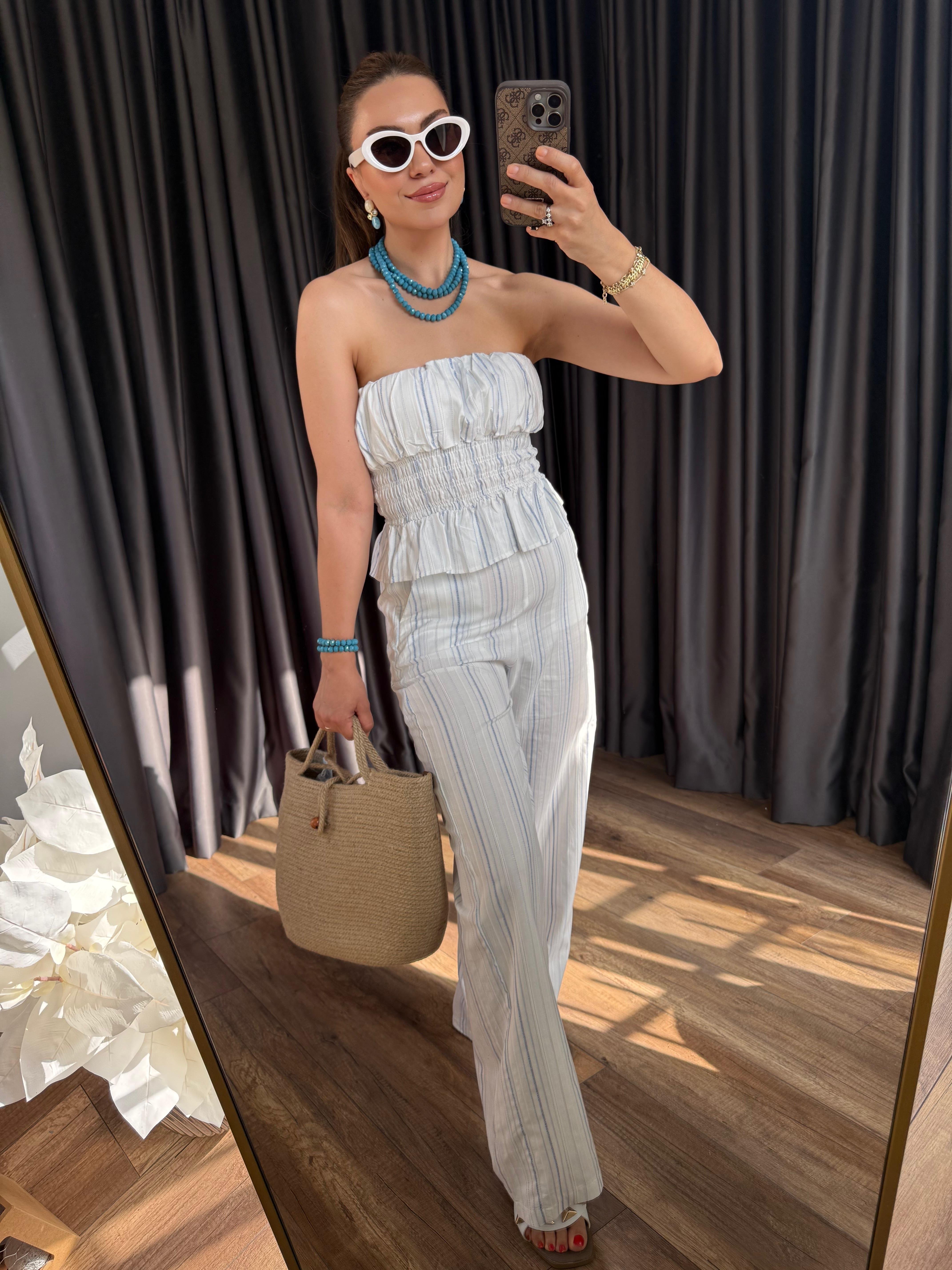 10224 Çizgili Bluz Pantolon Takım