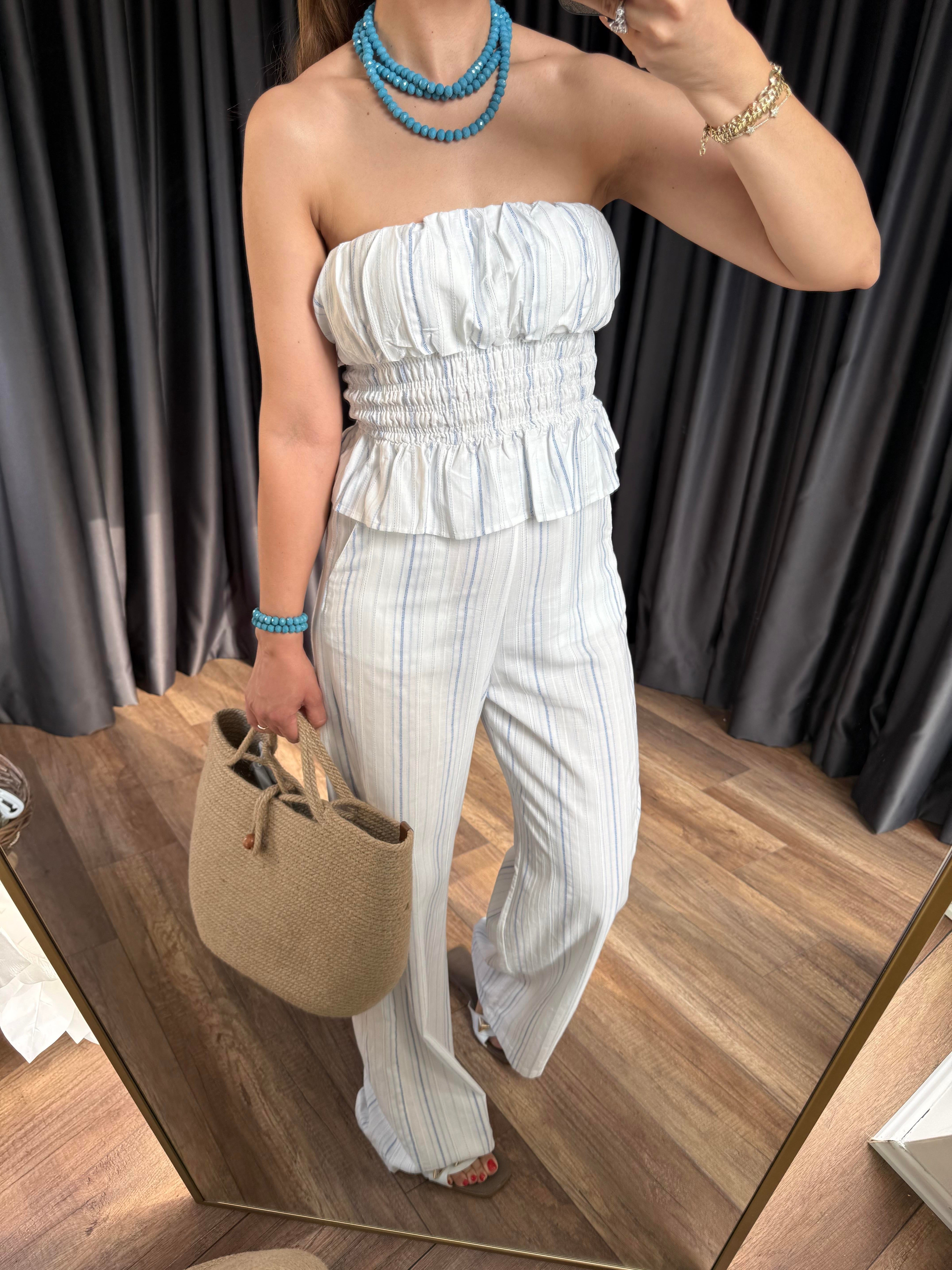 10224 Çizgili Bluz Pantolon Takım