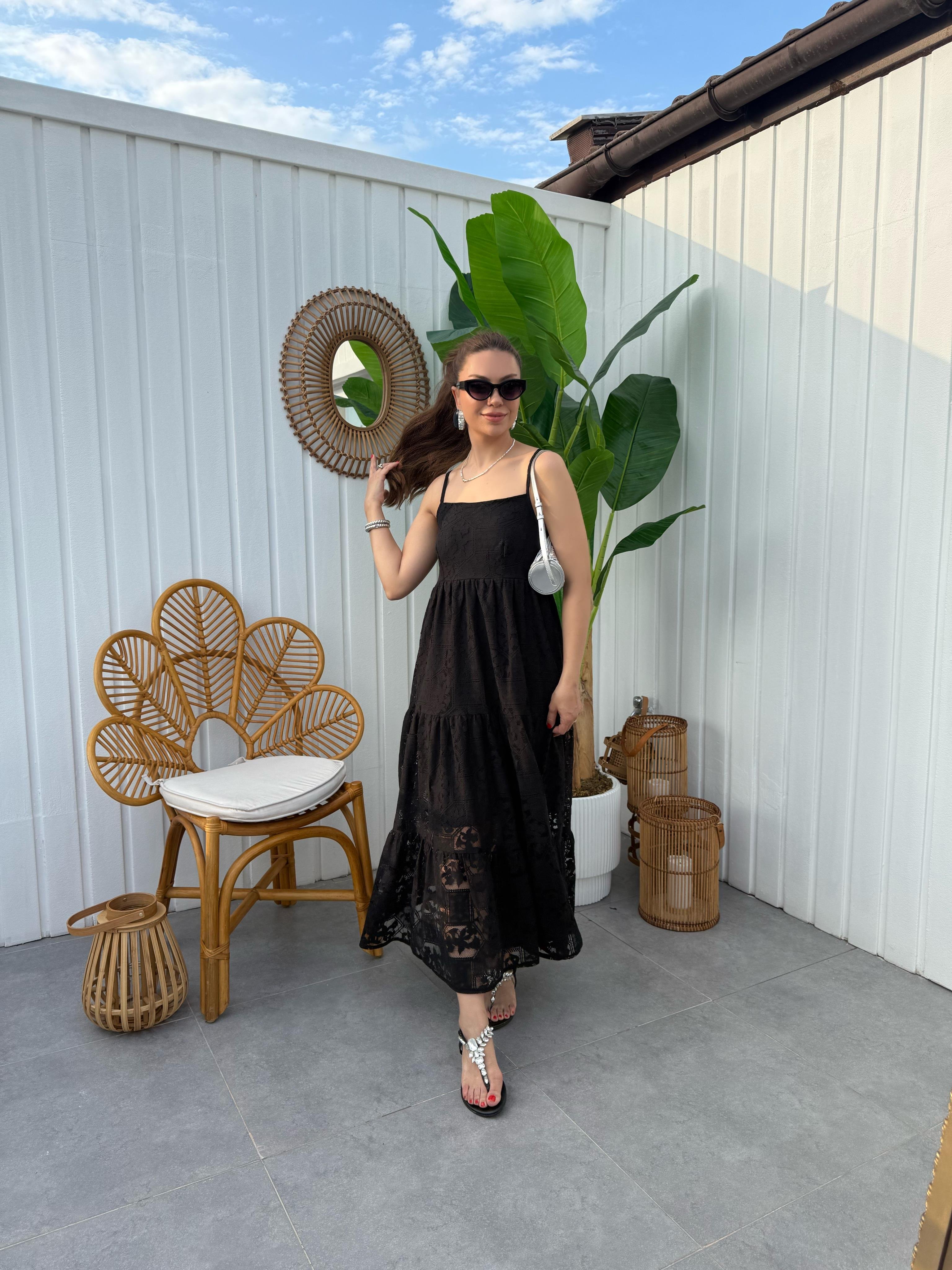 10259 İnce Askılı Güpür Elbise