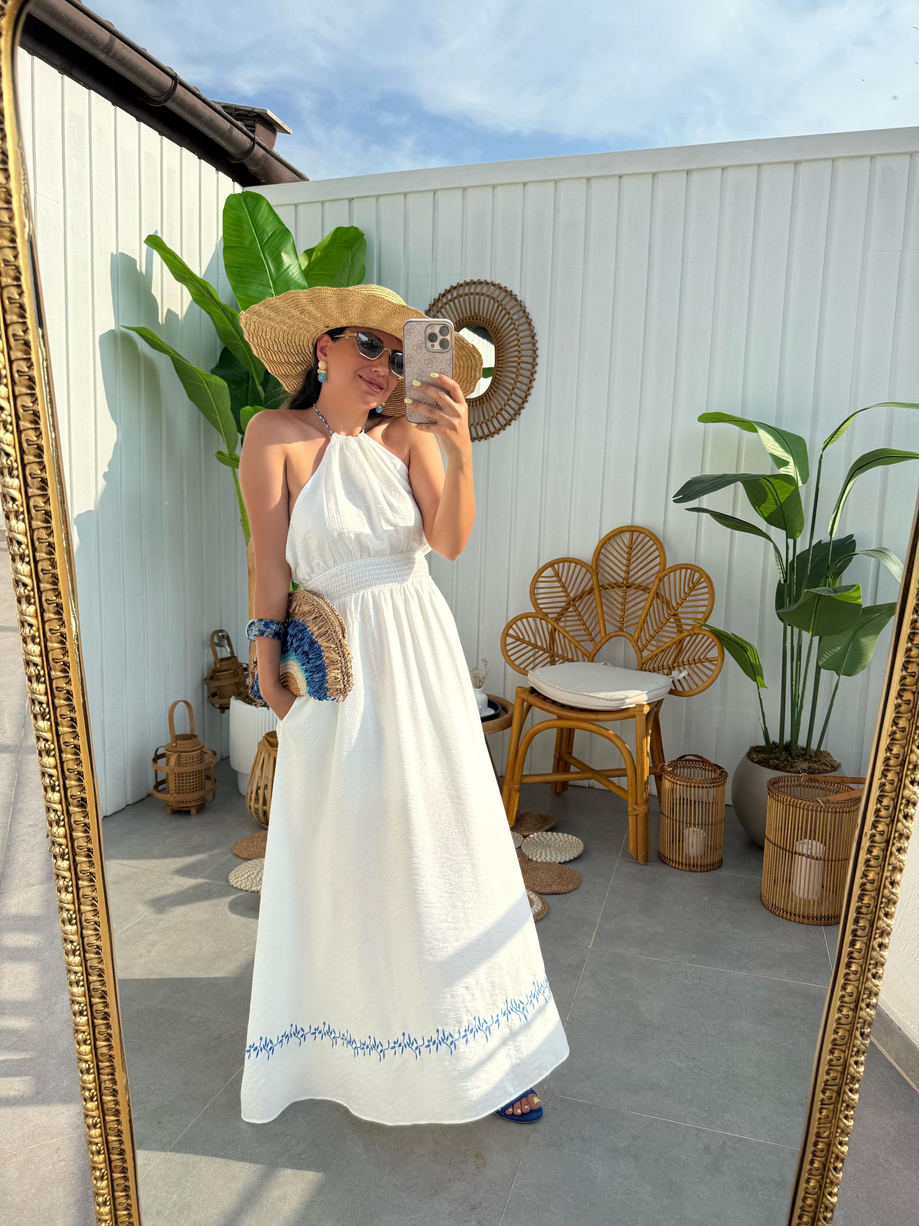 10270 Gipe Detaylı Beyaz Elbise