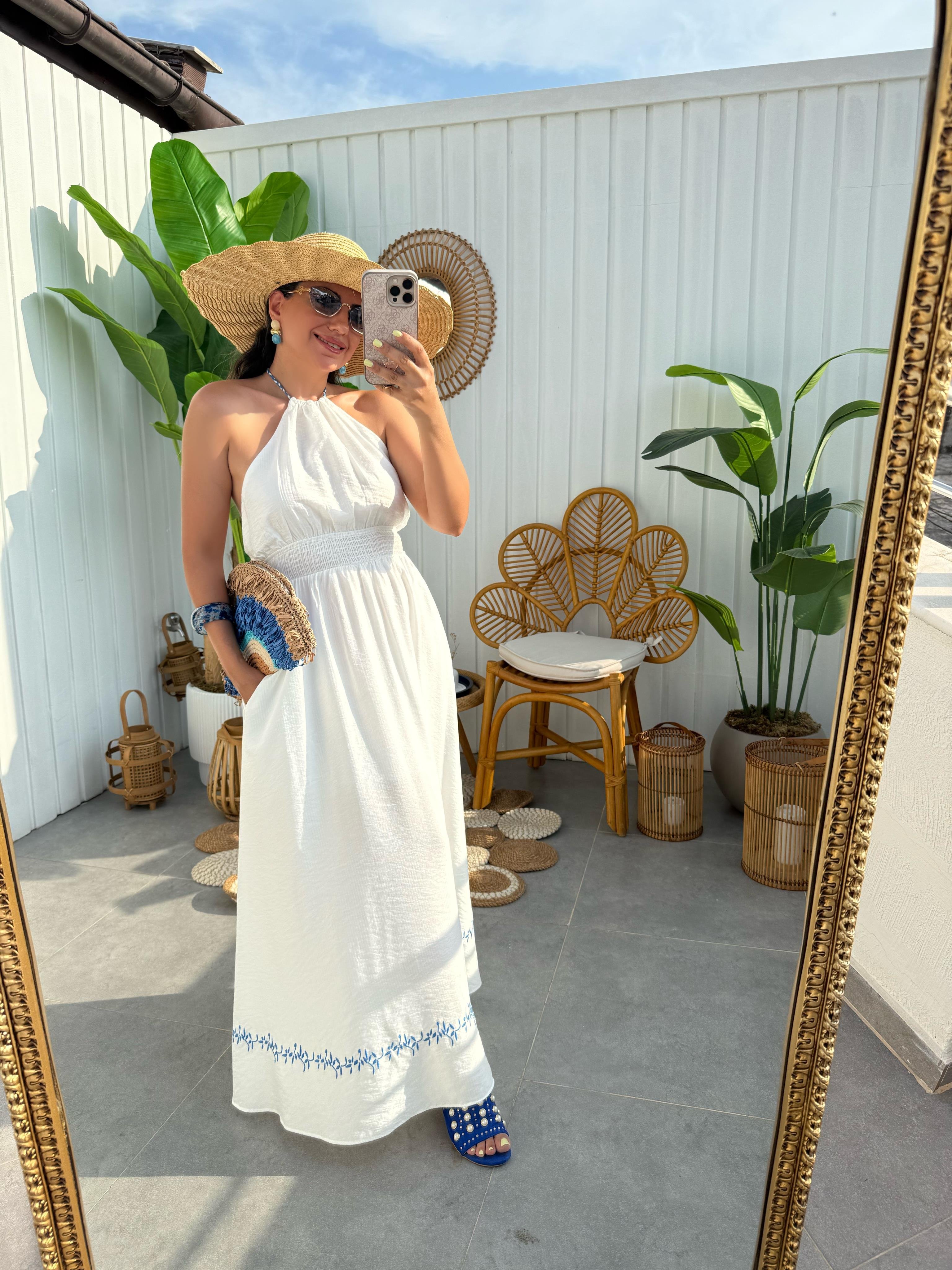 10270 Gipe Detaylı Beyaz Elbise