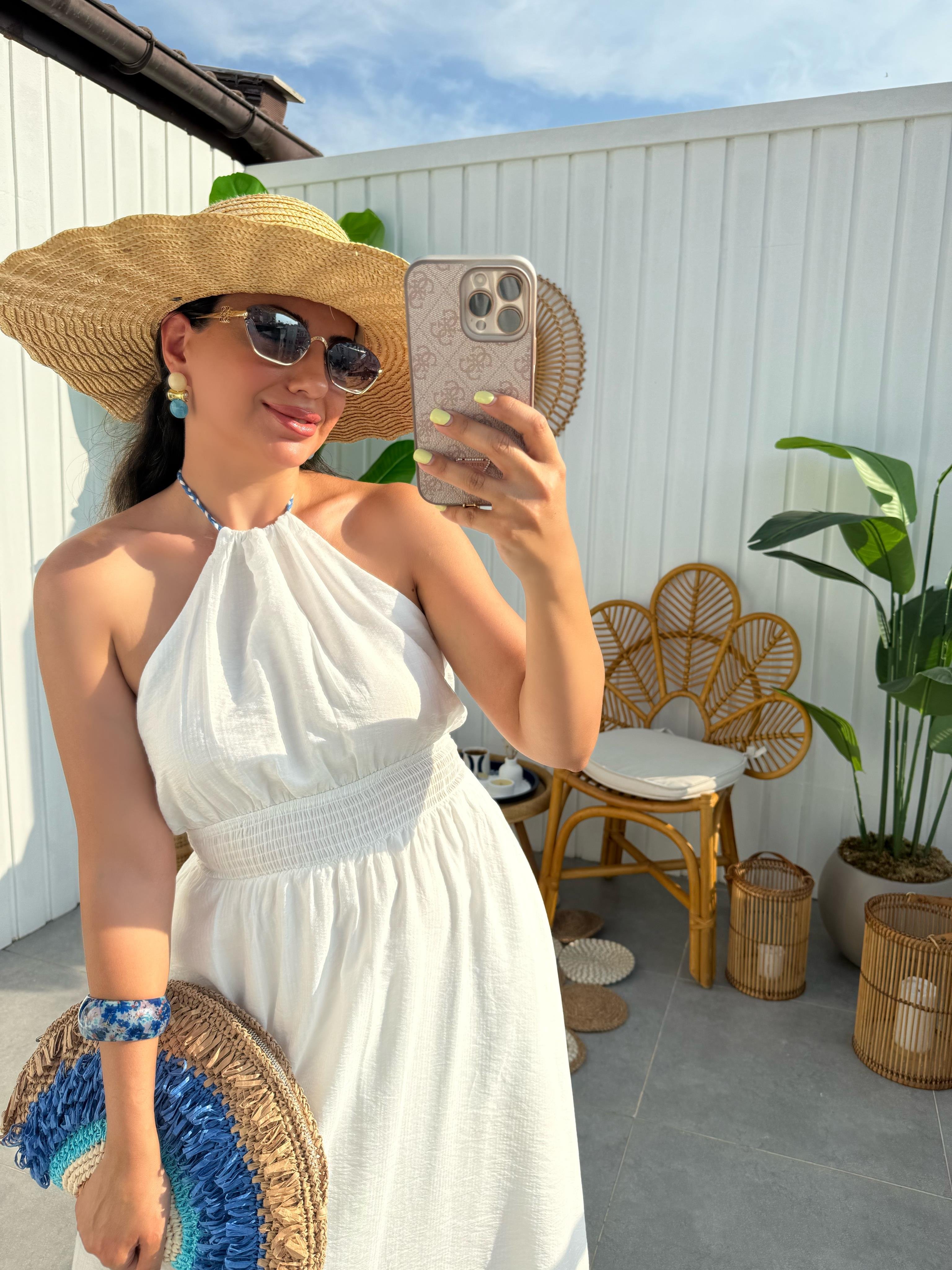 10270 Gipe Detaylı Beyaz Elbise