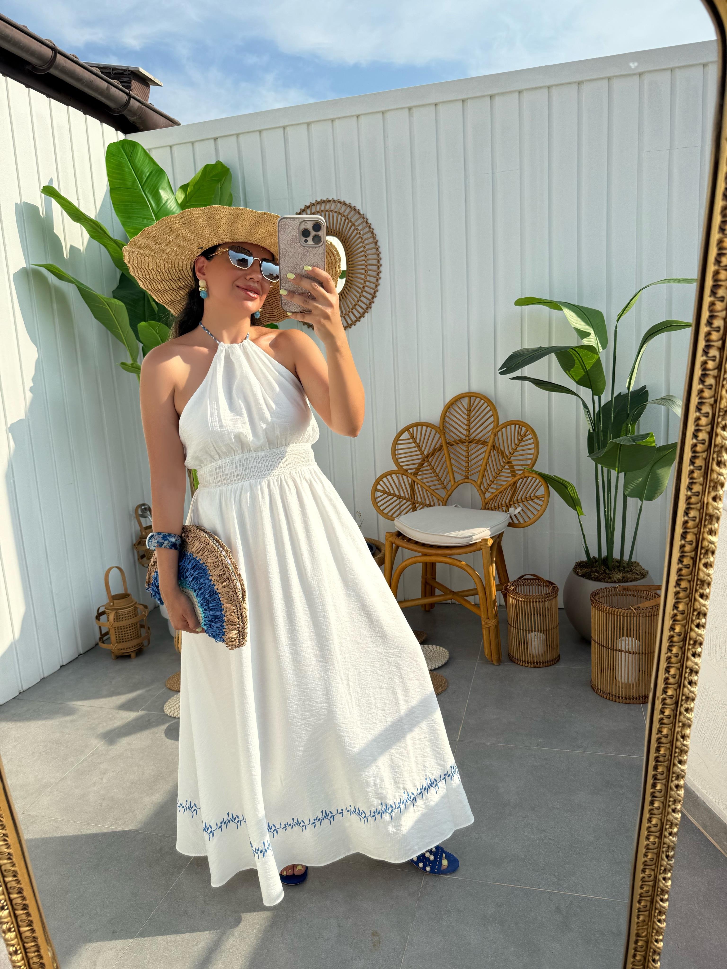 10270 Gipe Detaylı Beyaz Elbise