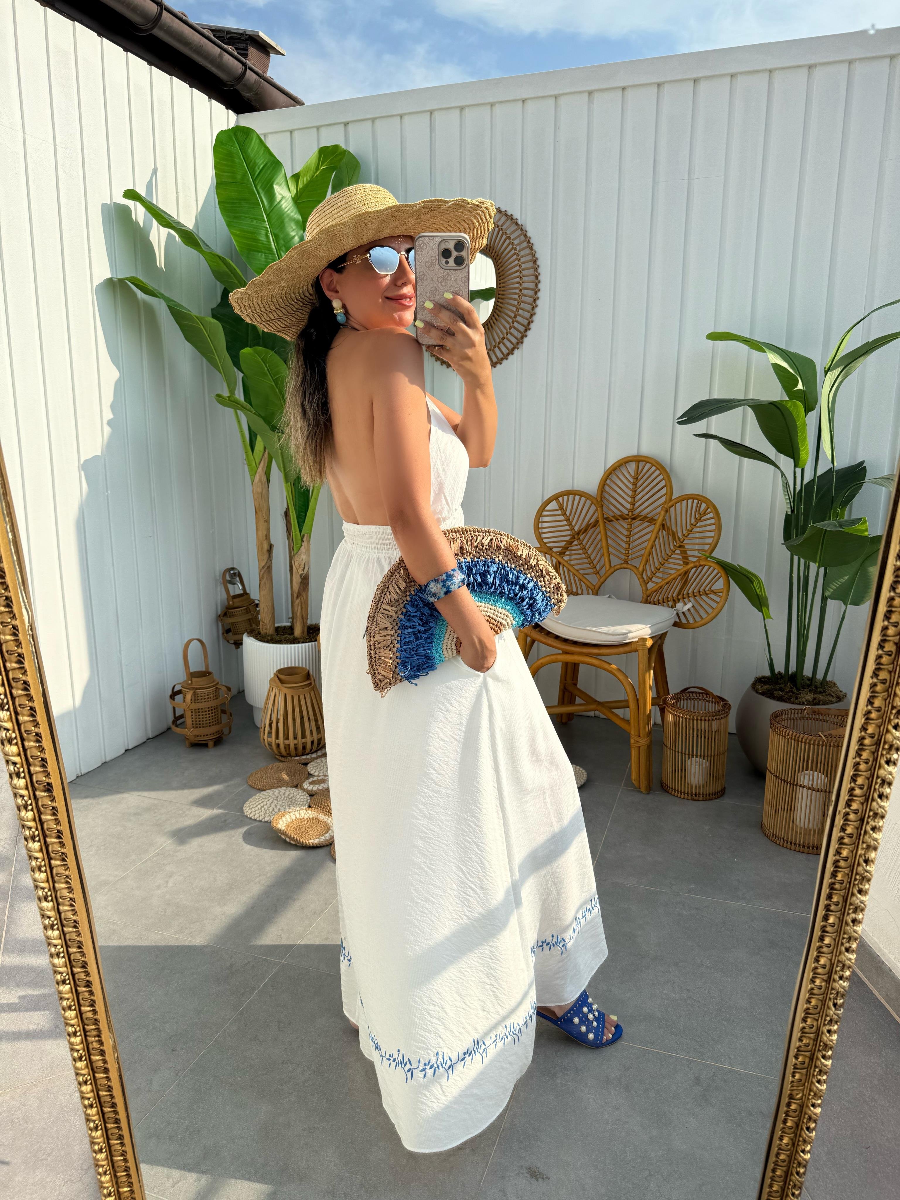 10270 Gipe Detaylı Beyaz Elbise