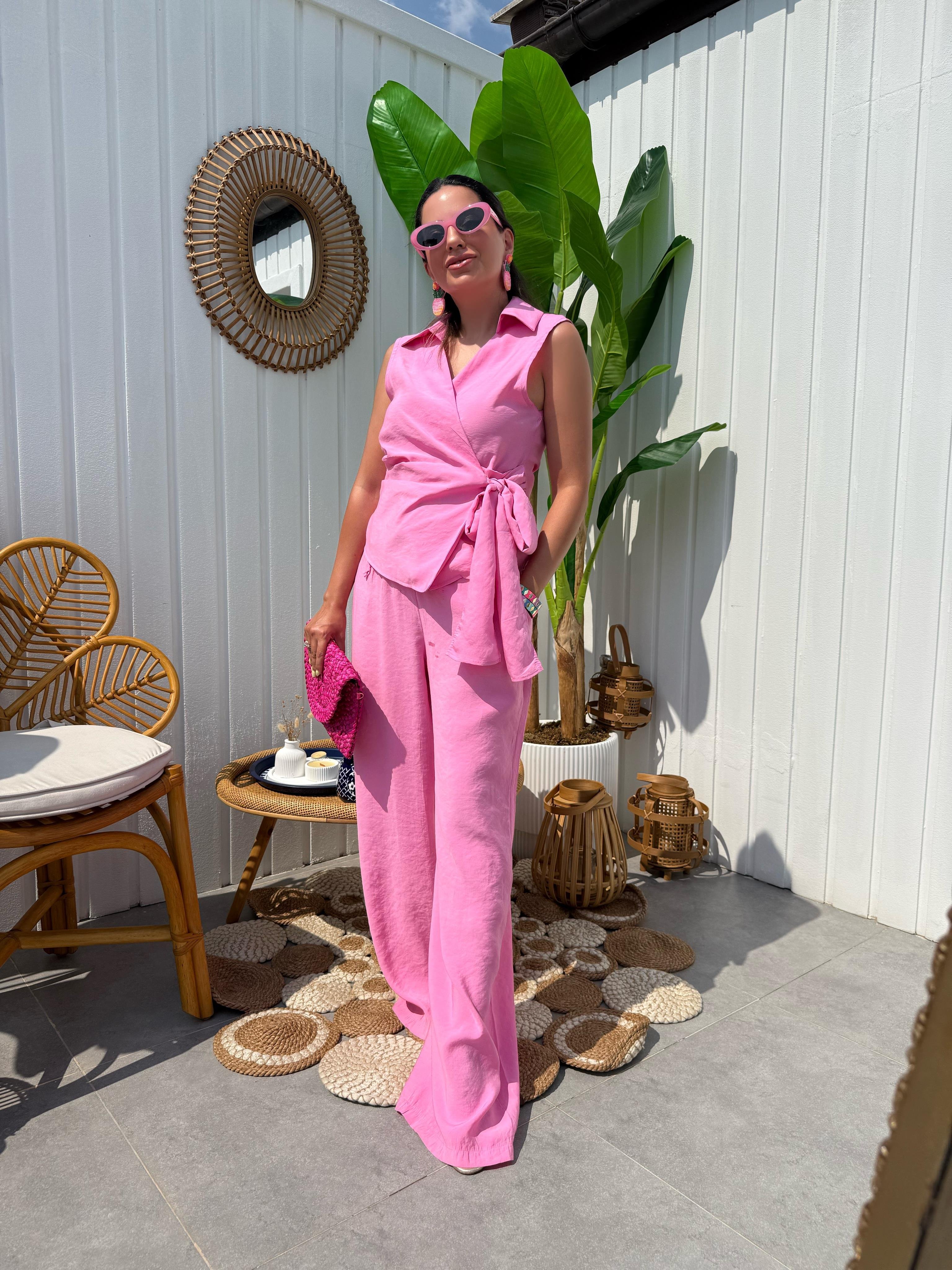 10292 Önden Bağlamalı Kolsuz Bluz Pantolon Takım