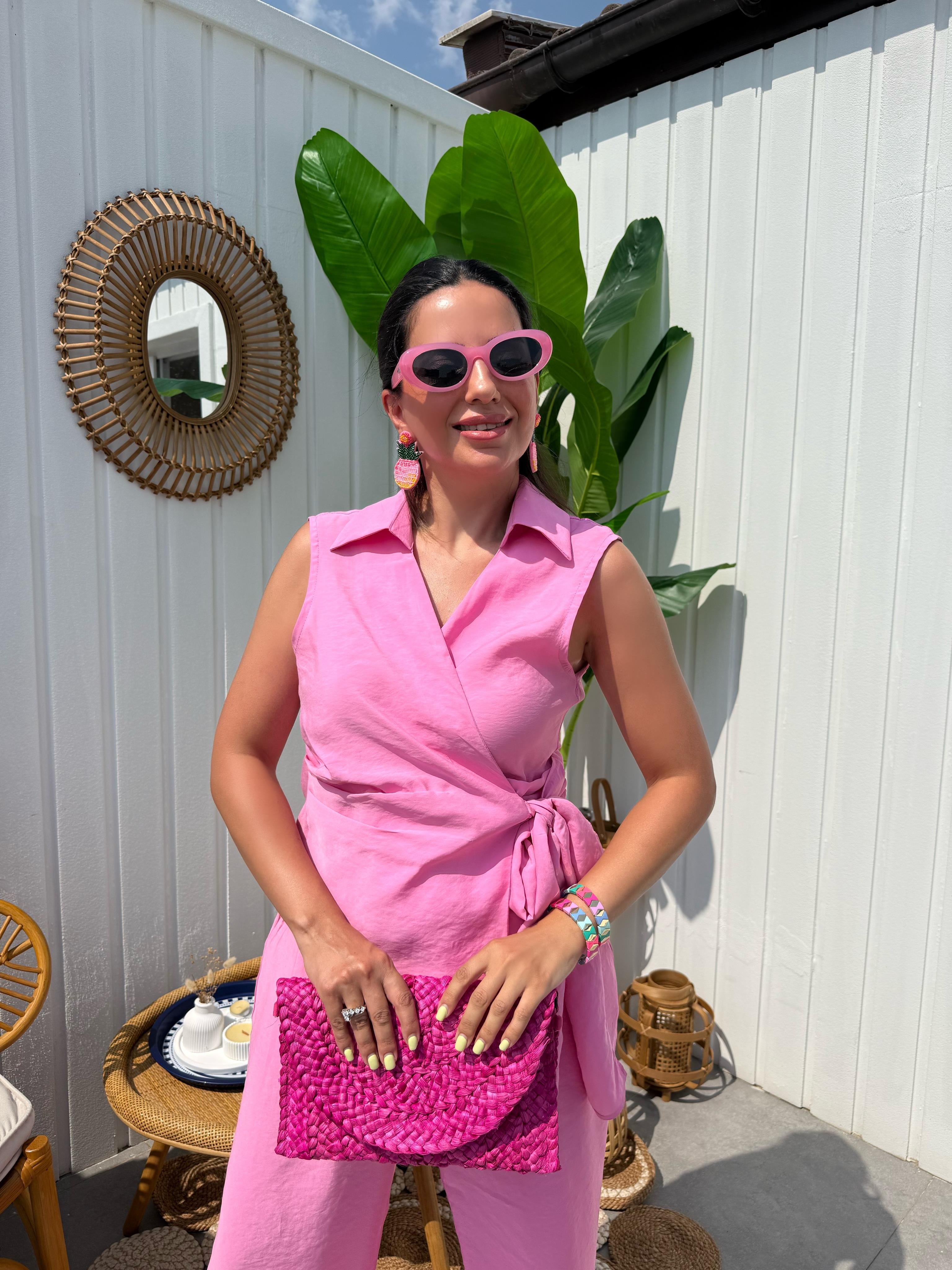 10292 Önden Bağlamalı Kolsuz Bluz Pantolon Takım