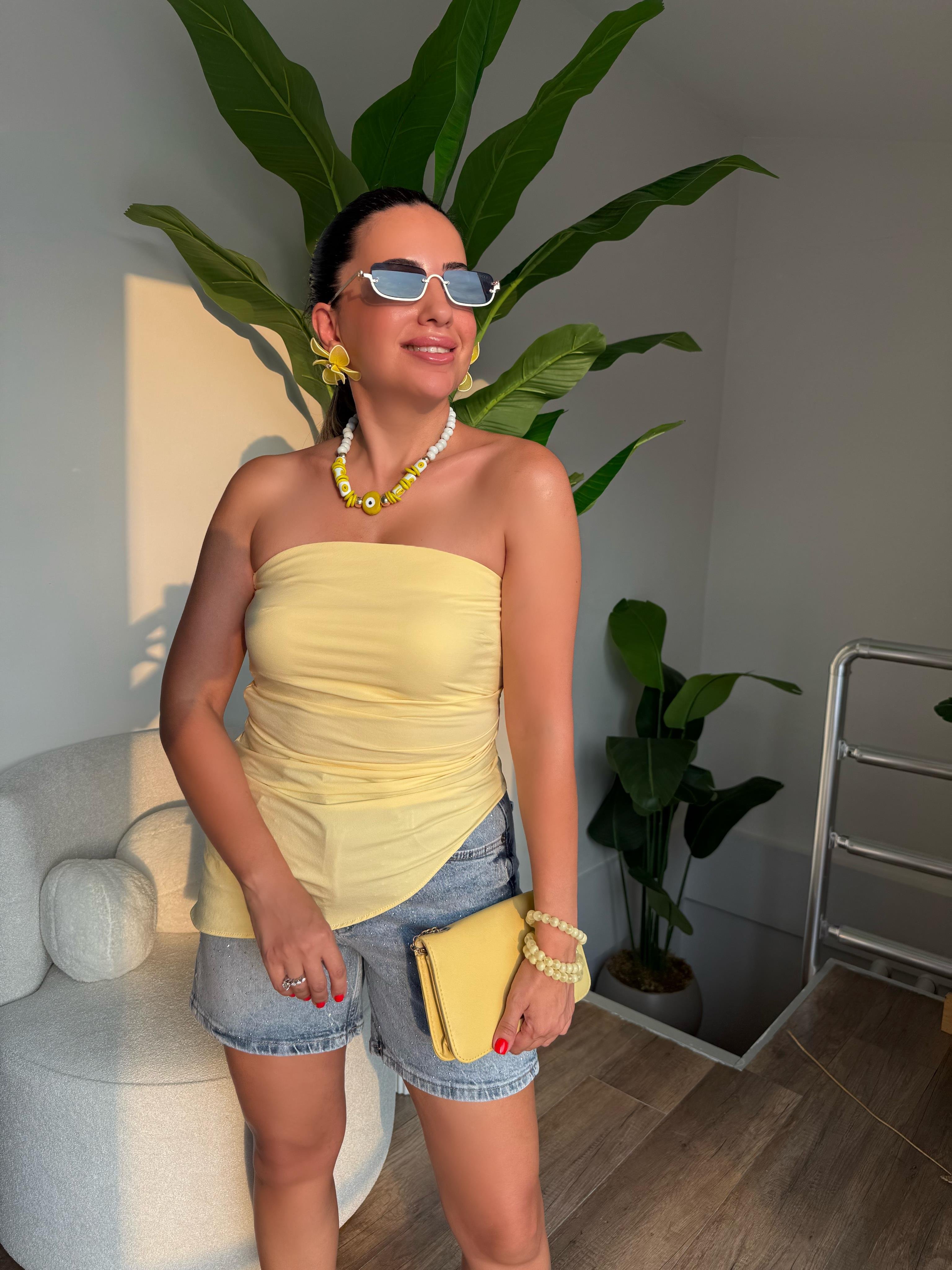 10293 Straplez Büzgü Detaylı Bluz