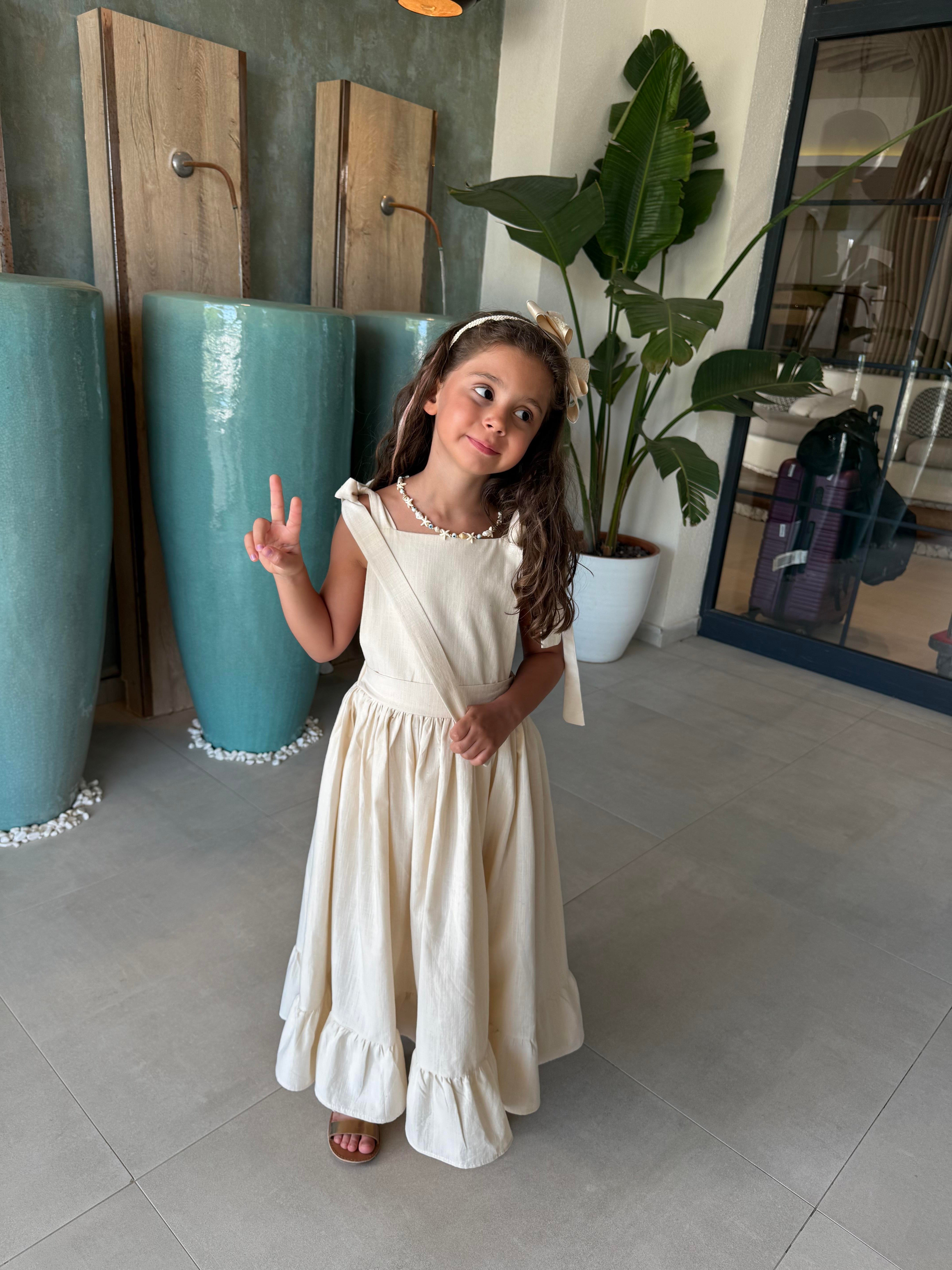10374 Kids Bağlama Detaylı Elbise 5-6/7-8 Yaş