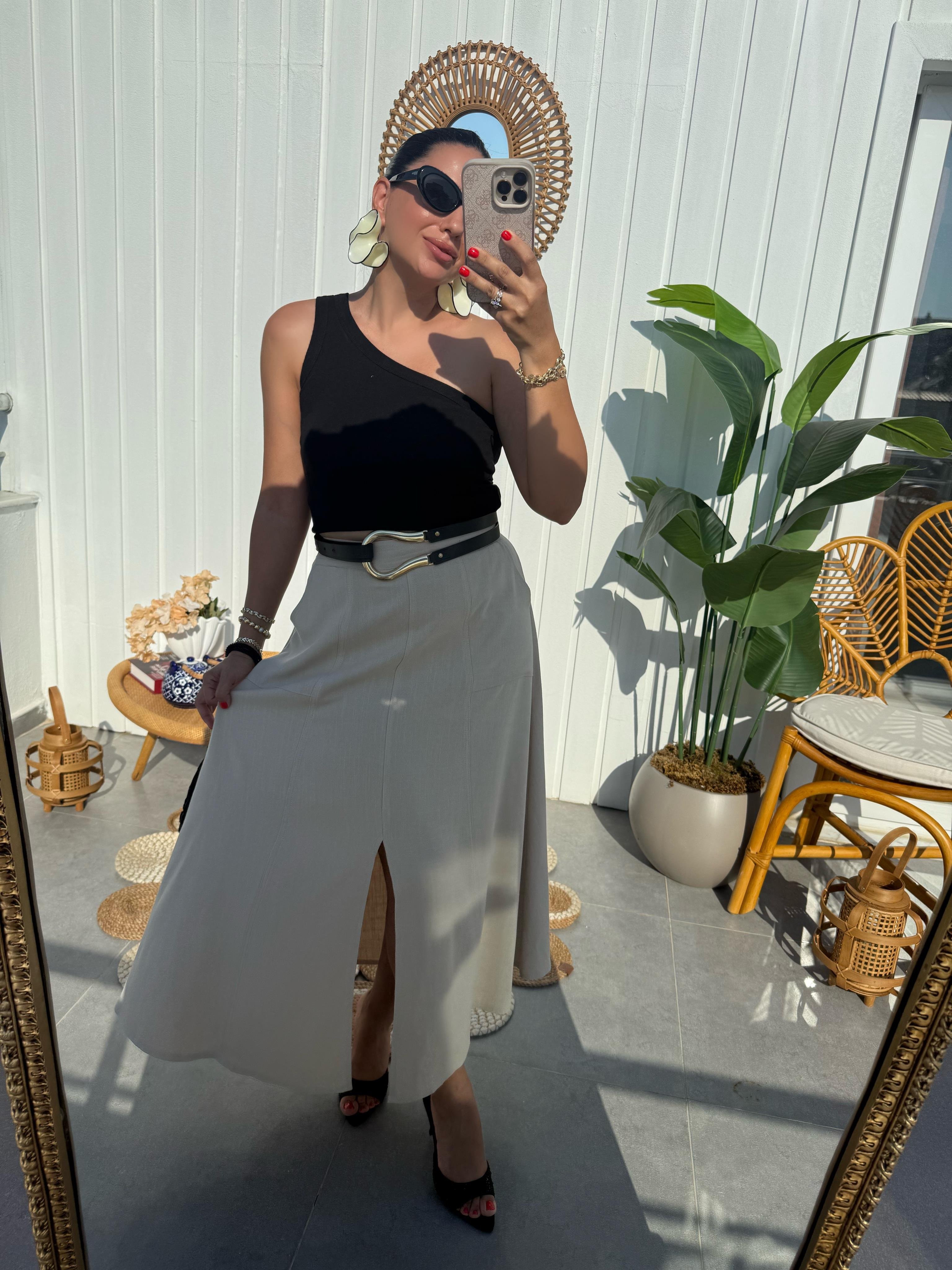 10393 Beli Lastikli Midi Boy Etek