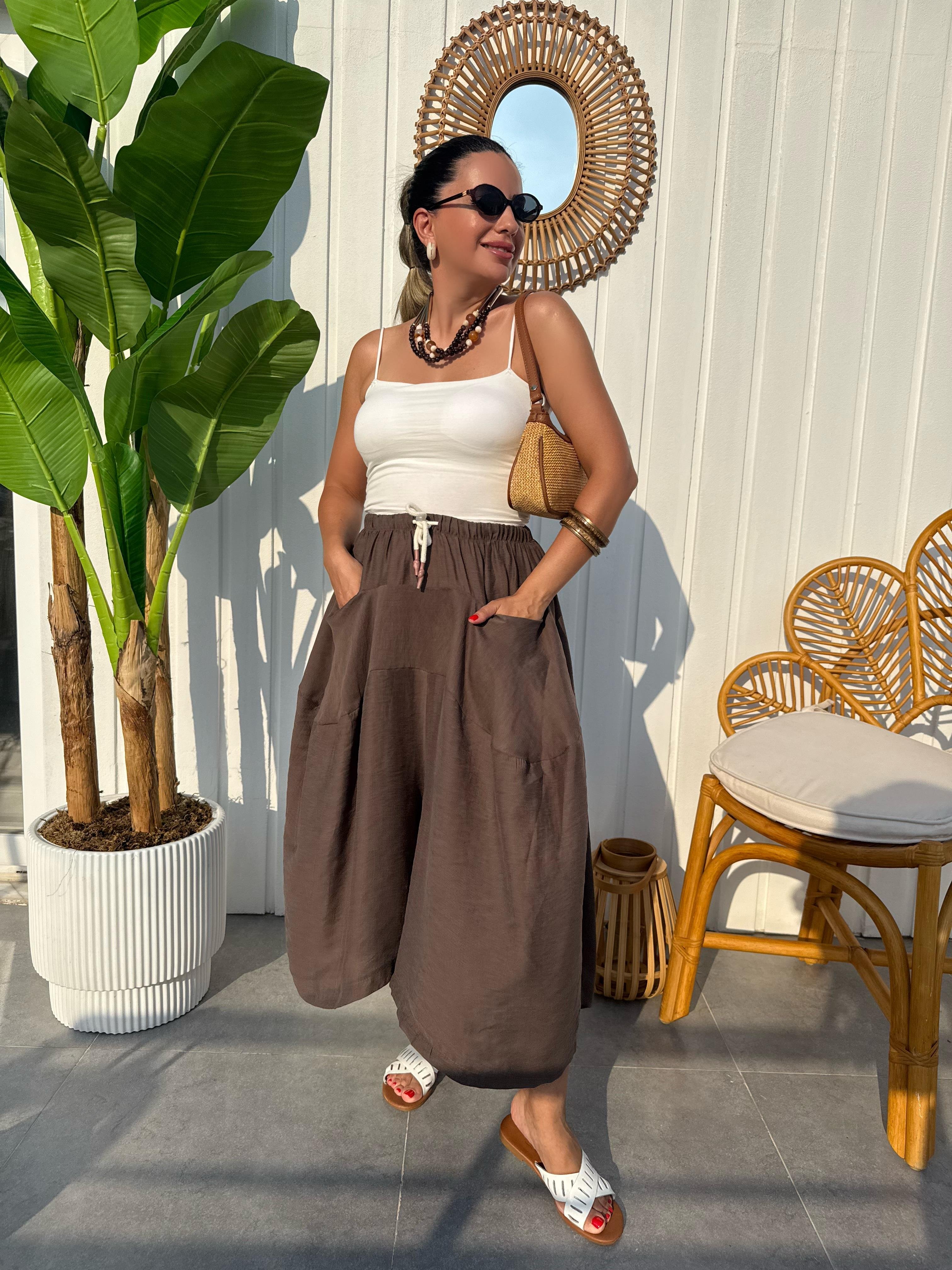 10394 Beli Lastikli Pantolon