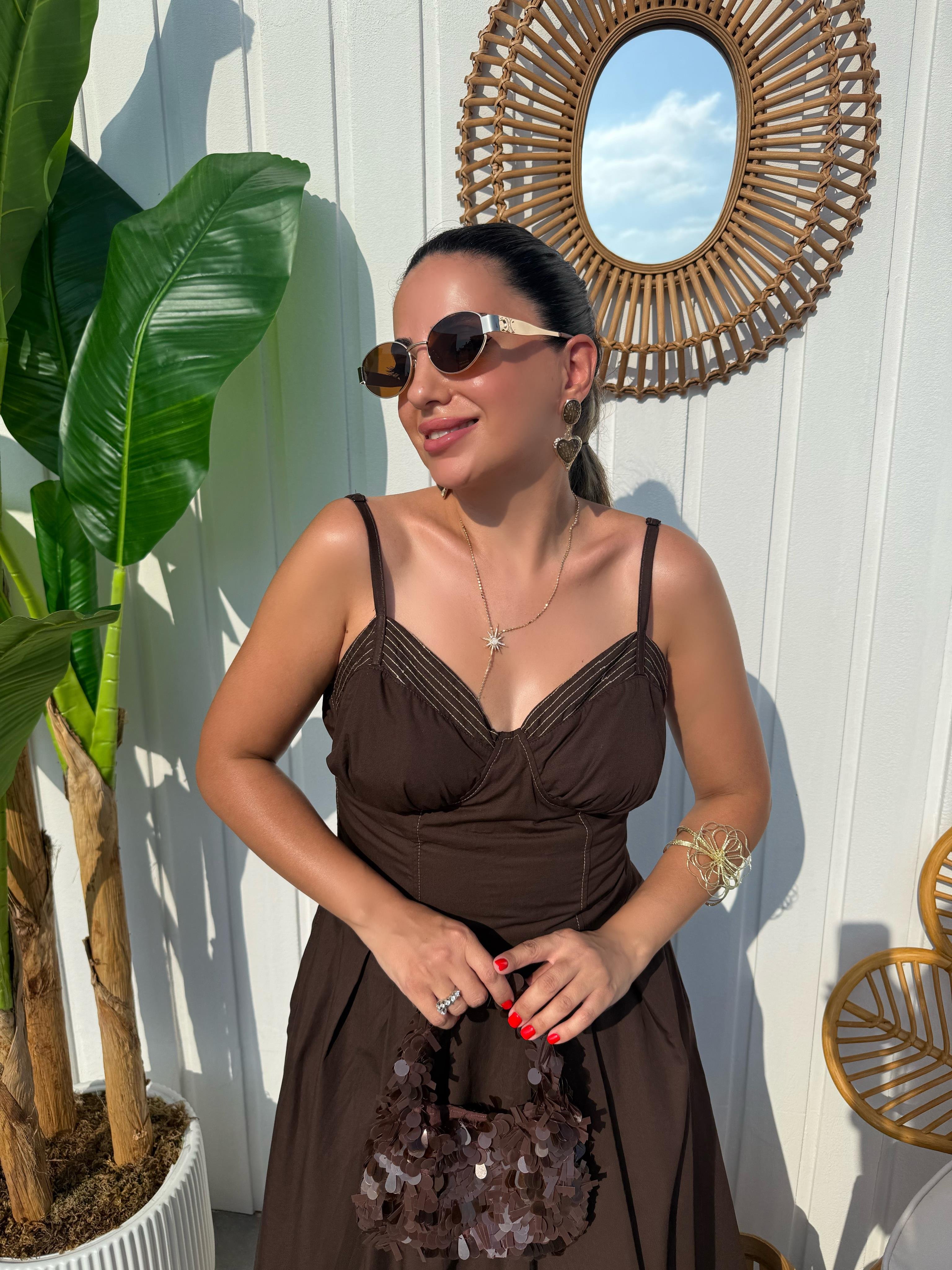 10399 Kontrast Dikişli İp Askılı Elbise