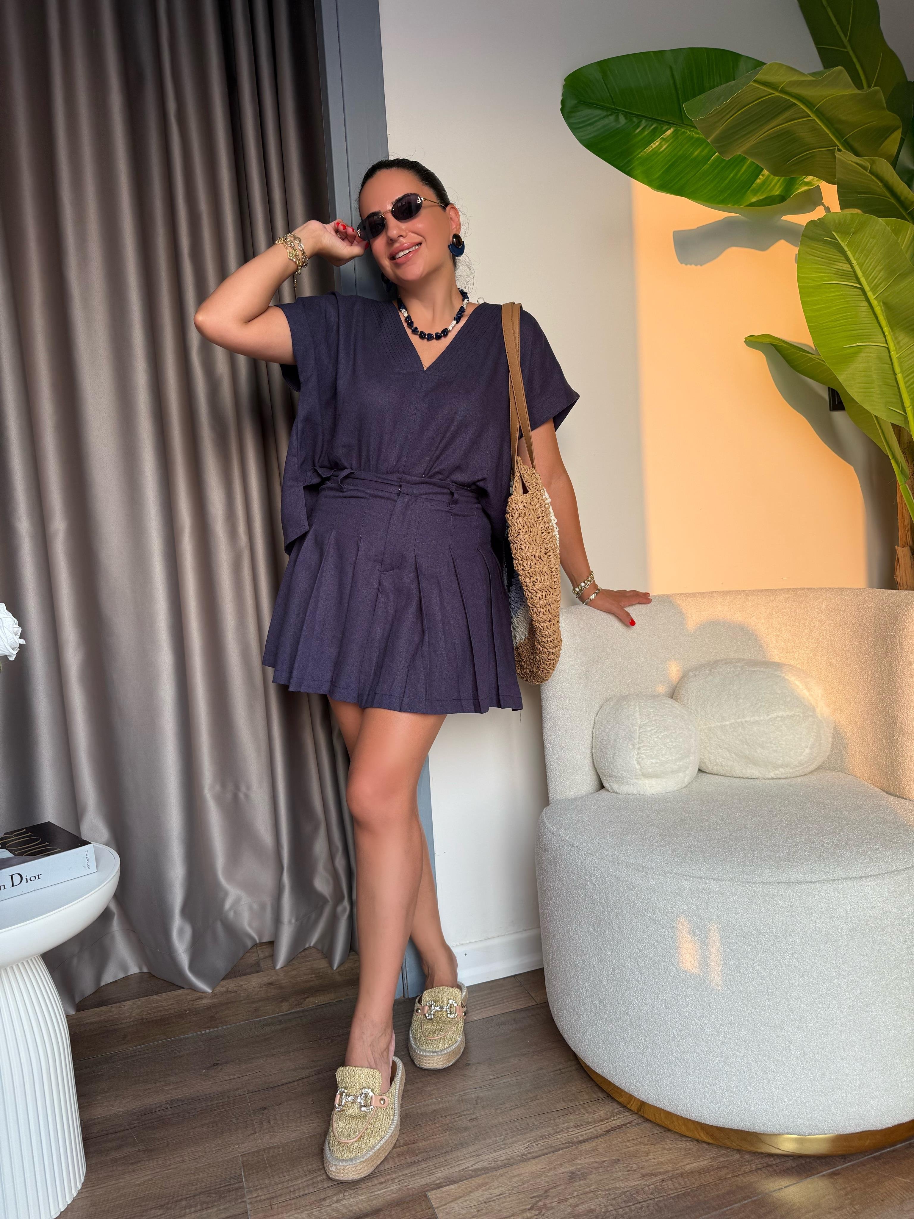 10453 Bluz Şort Etek Takım