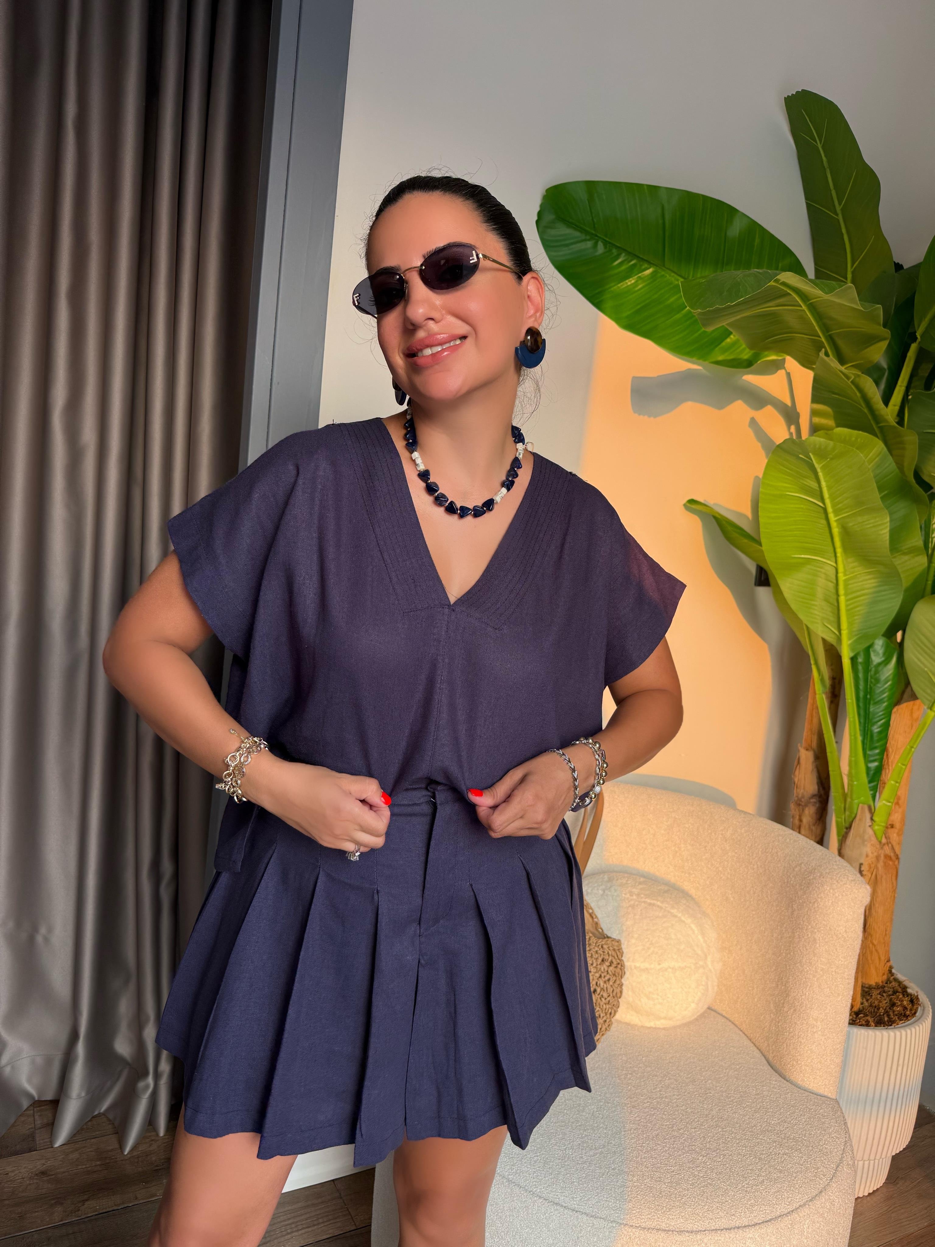 10453 Bluz Şort Etek Takım