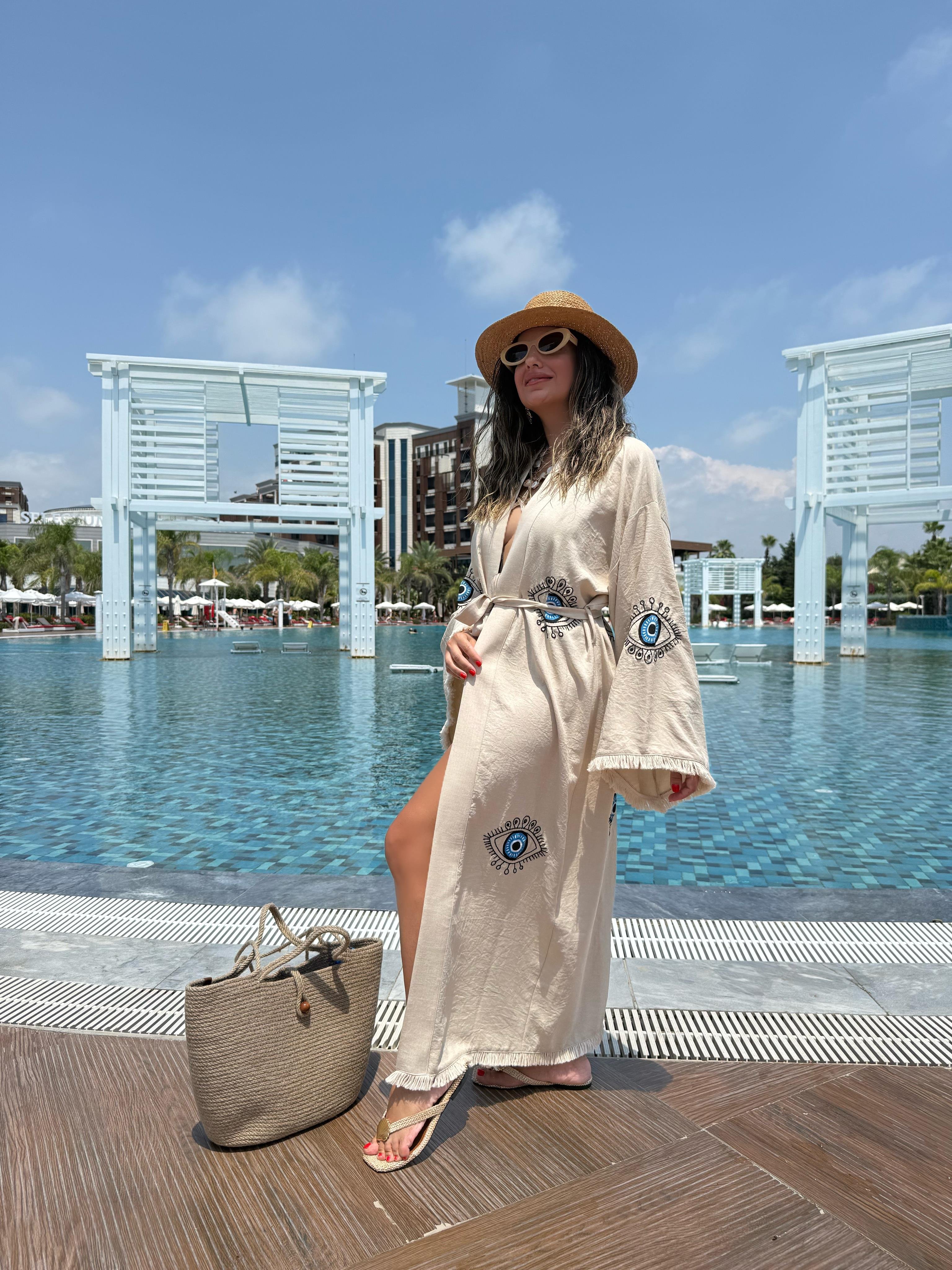 10466 Desenli Uzun Kimono