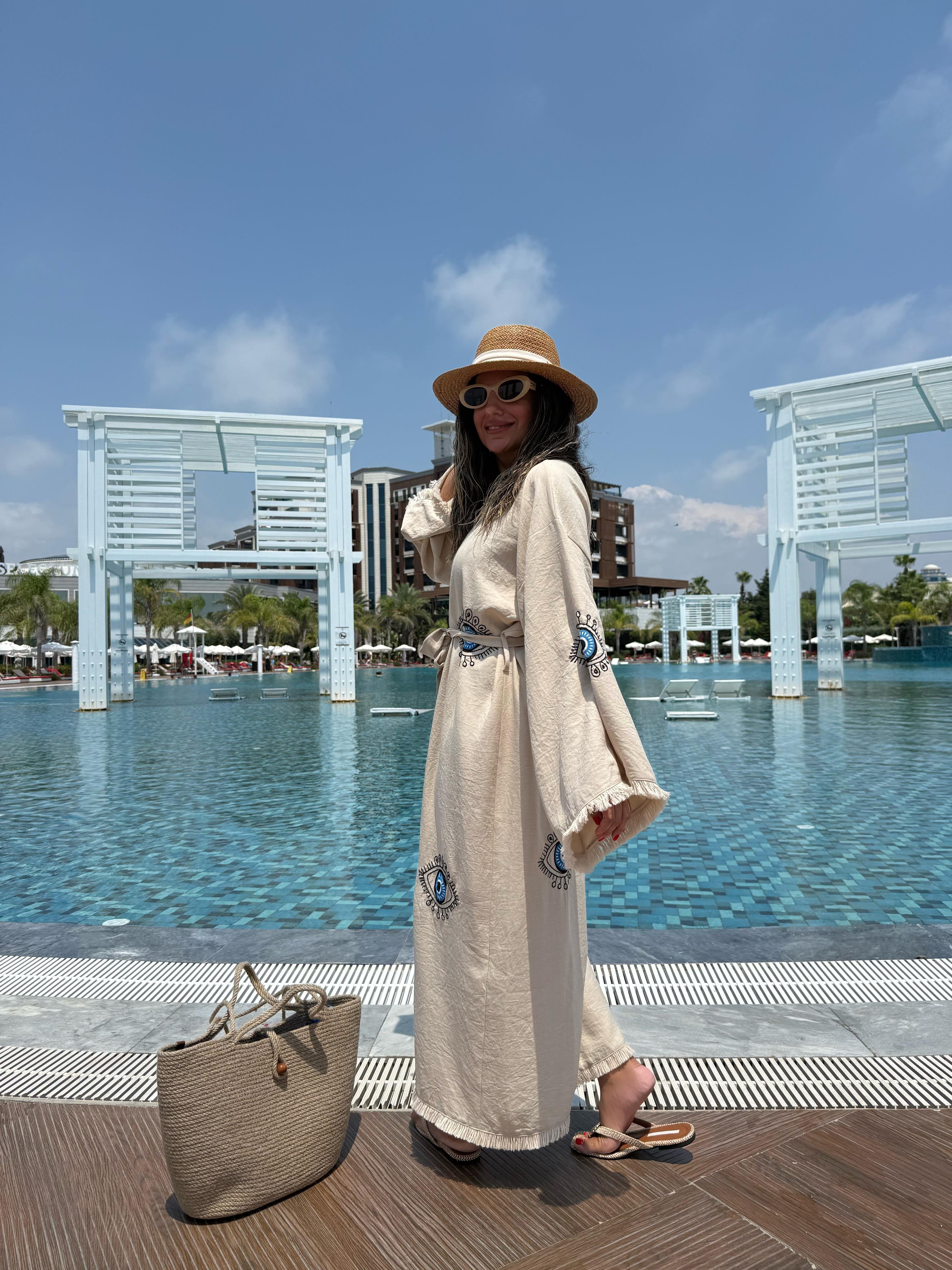 10466 Desenli Uzun Kimono