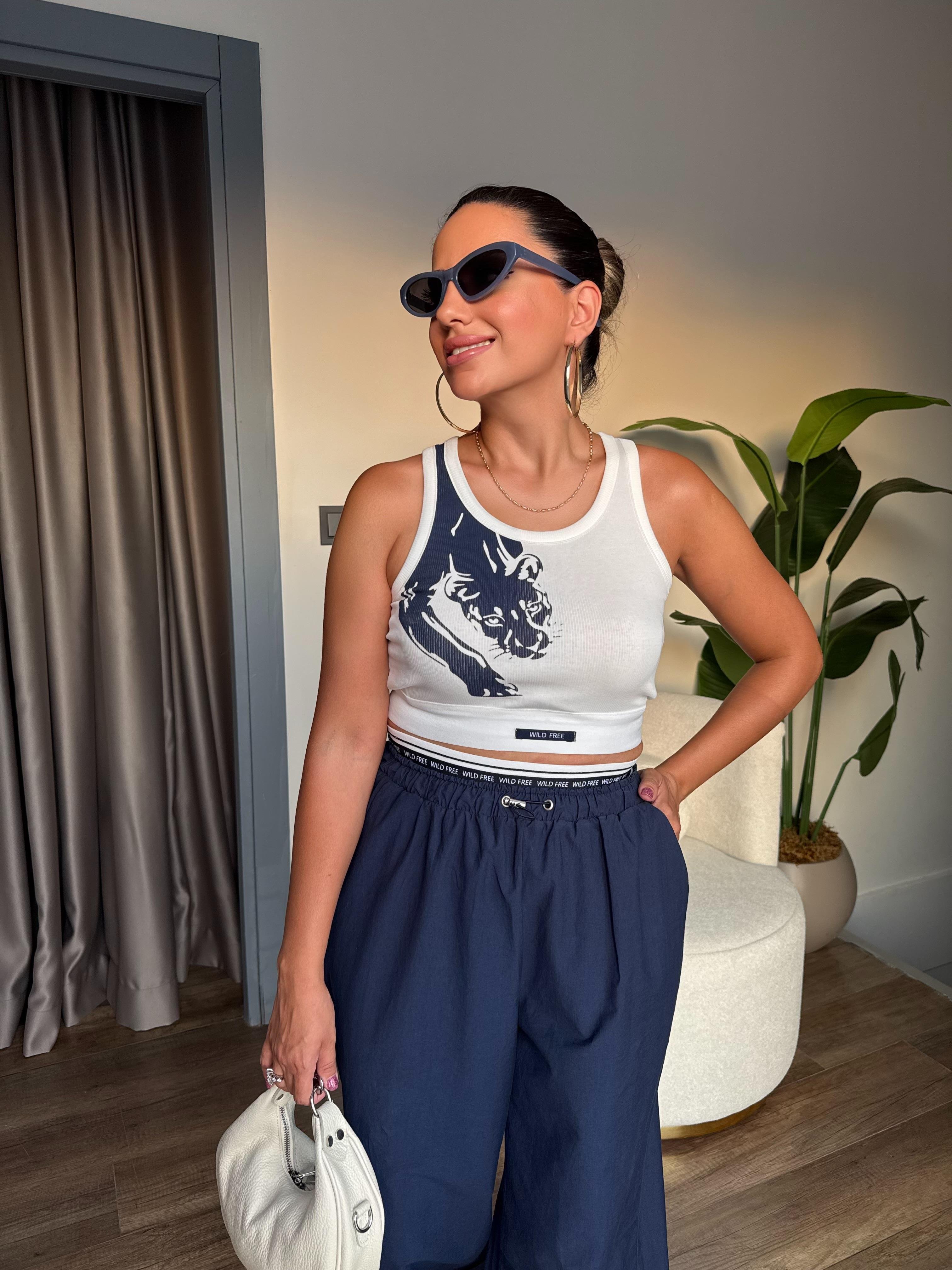 10492 Beli Lastikli Bluz Pantolon Takım