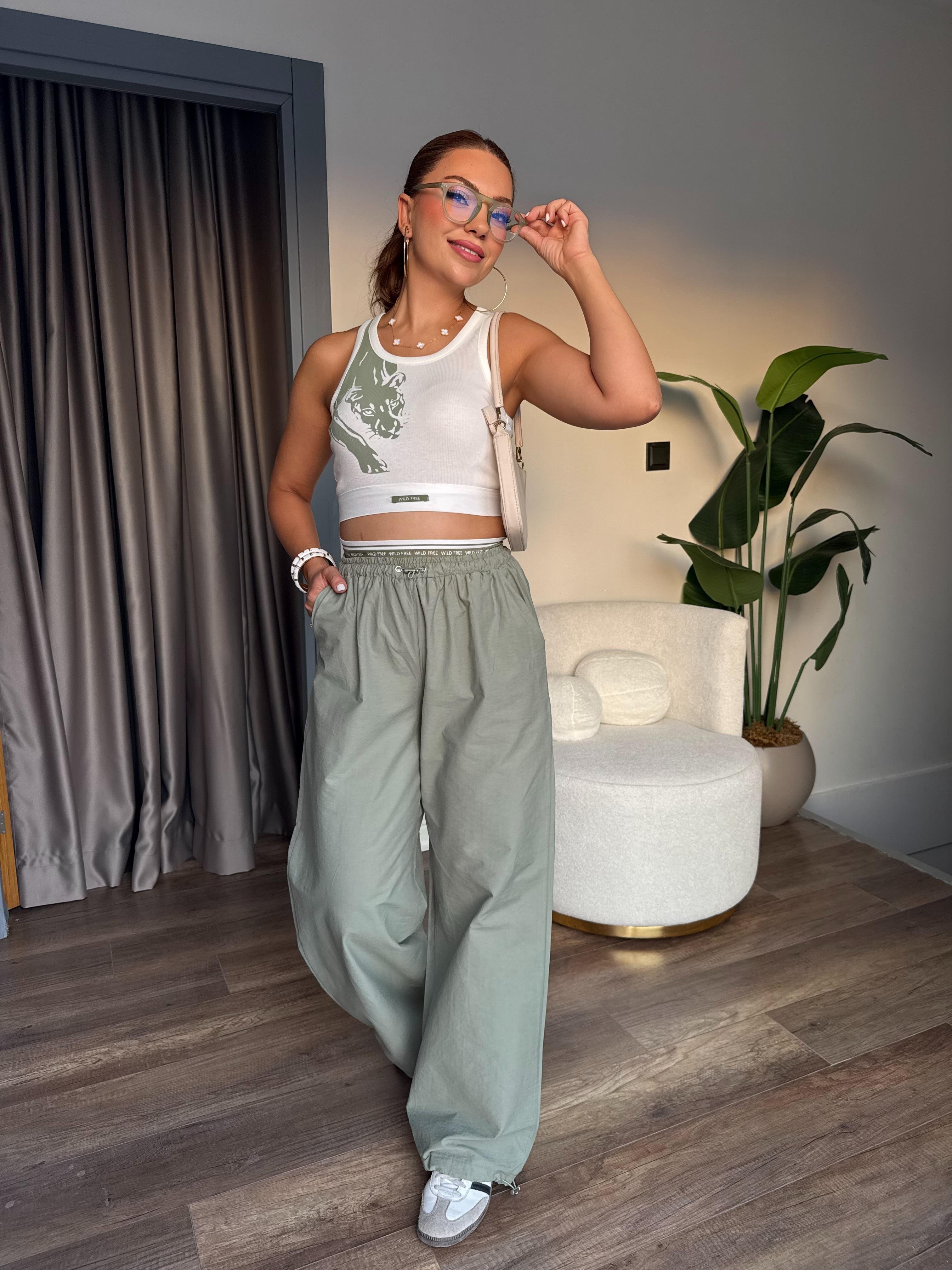10492 Beli Lastikli Bluz Pantolon Takım