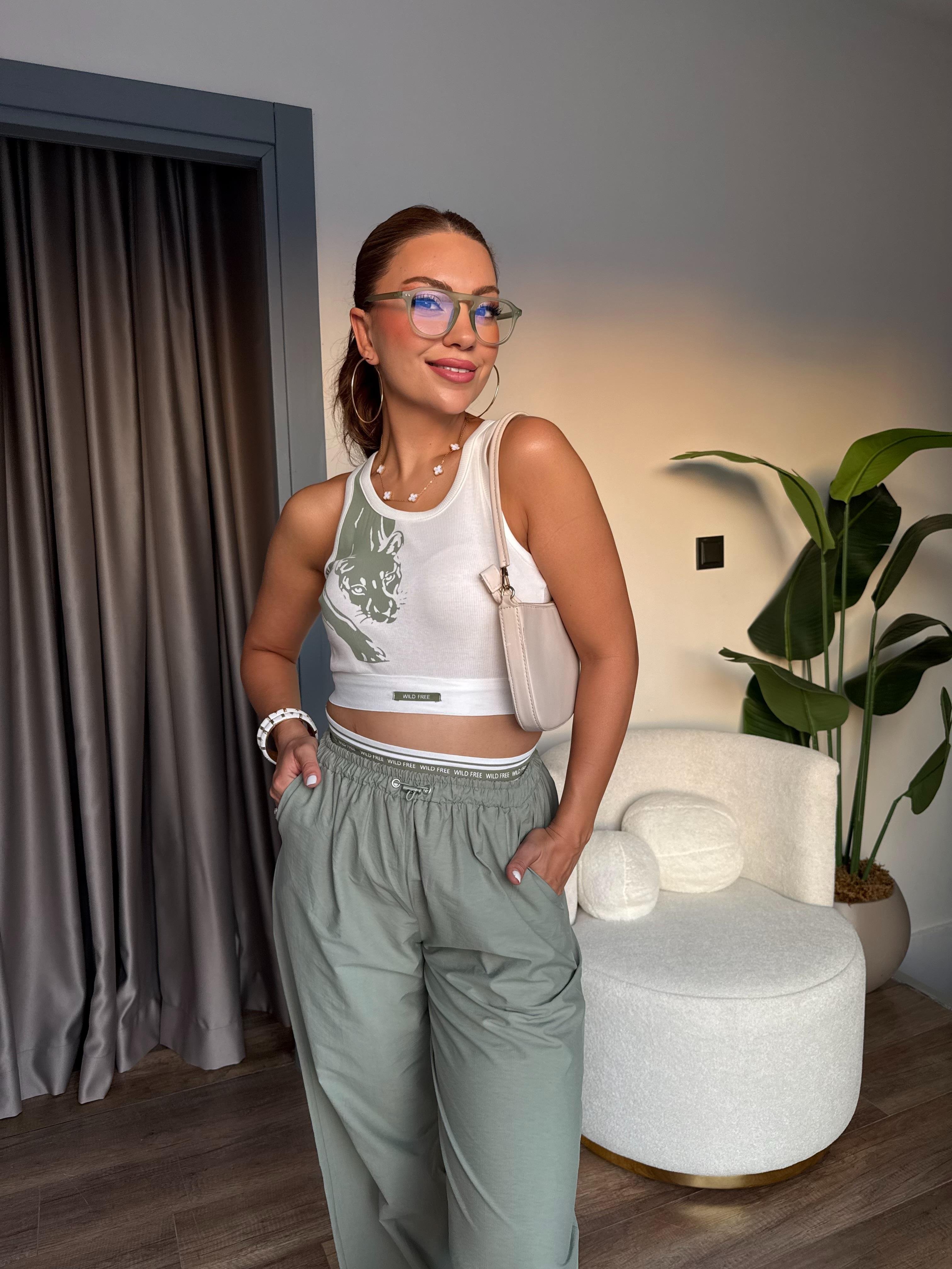 10492 Beli Lastikli Bluz Pantolon Takım