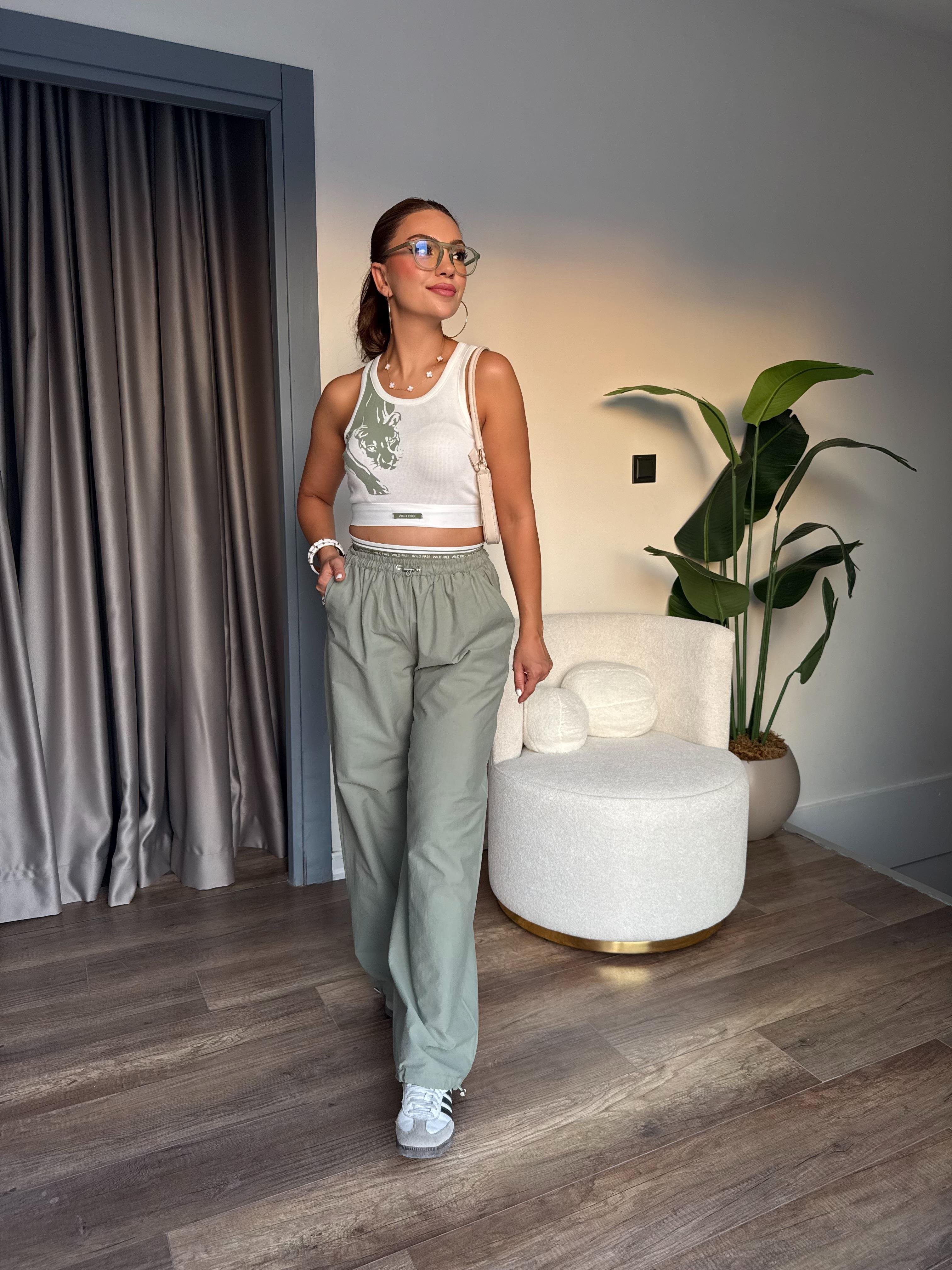 10492 Beli Lastikli Bluz Pantolon Takım