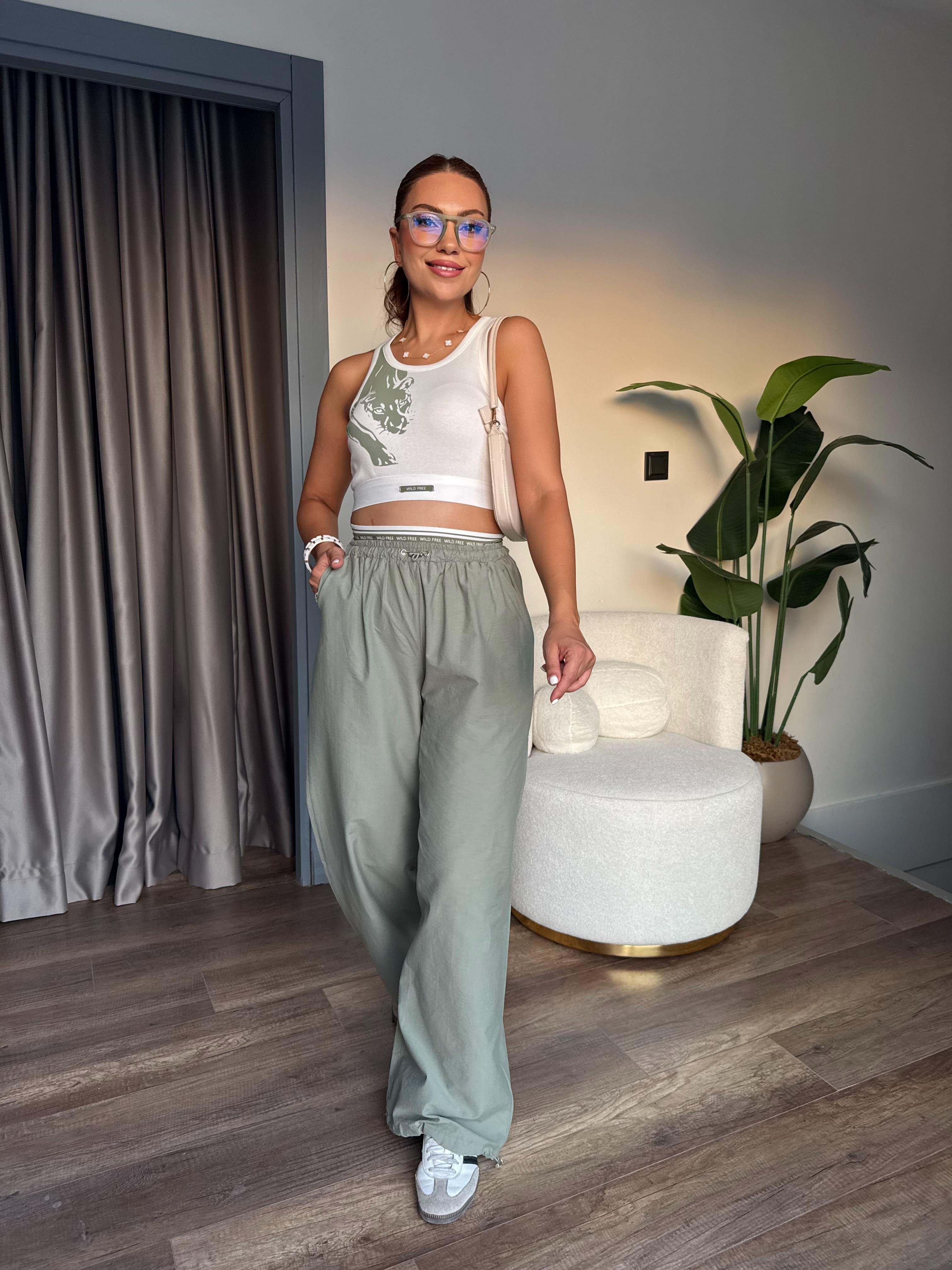 10492 Beli Lastikli Bluz Pantolon Takım