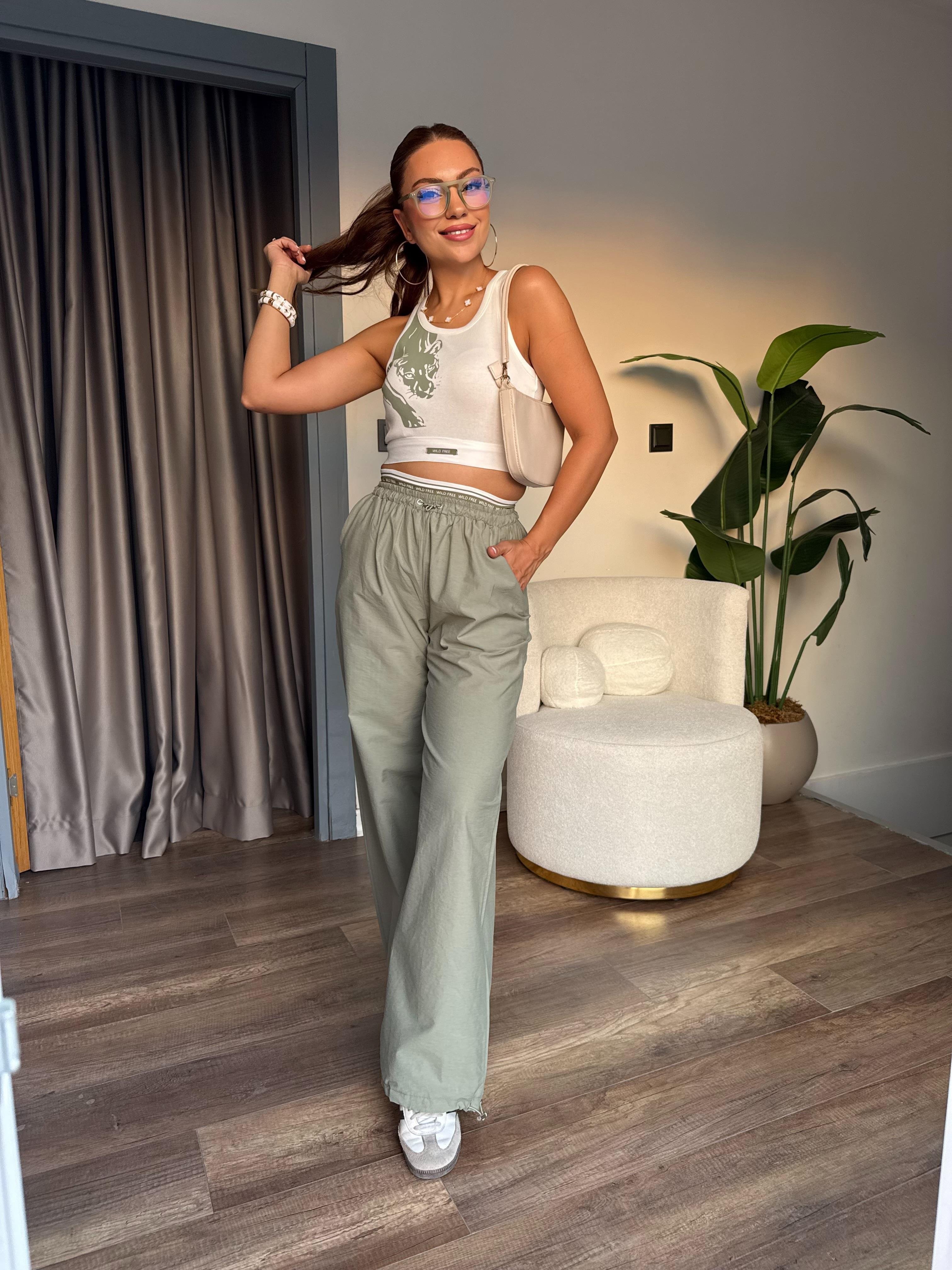 10492 Beli Lastikli Bluz Pantolon Takım