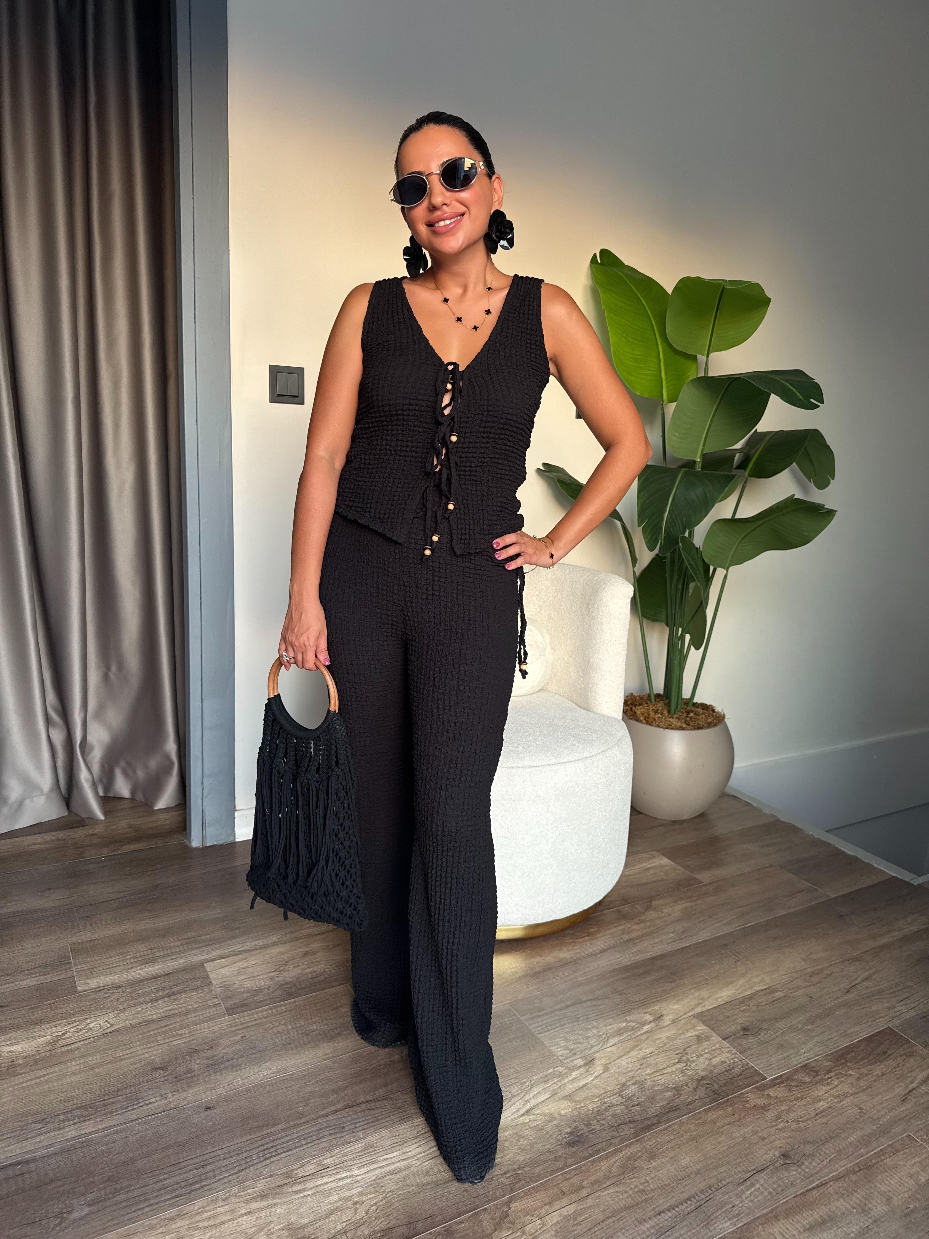 10494 Siyah Bluz Pantolon Takım