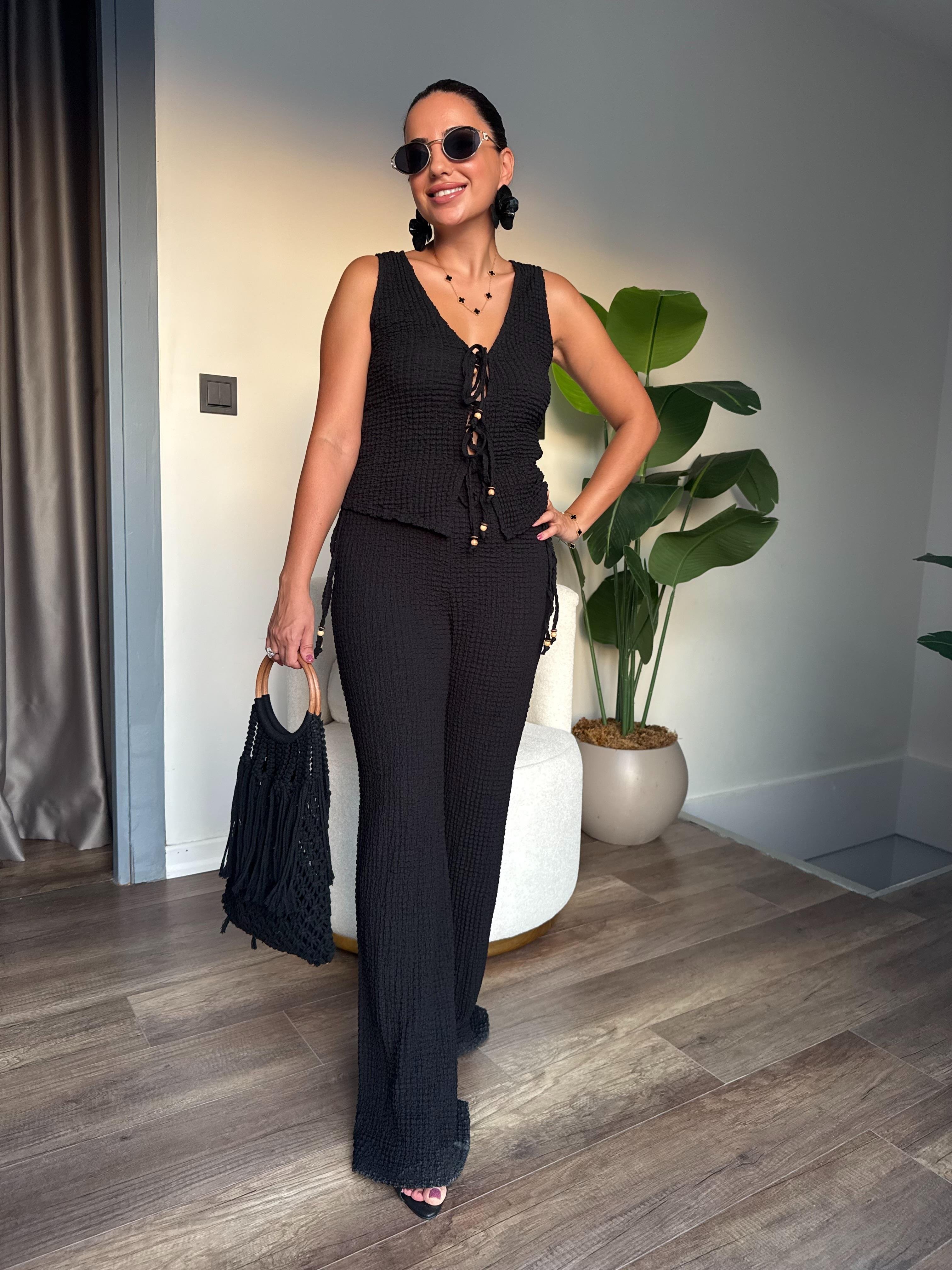 10494 Siyah Bluz Pantolon Takım