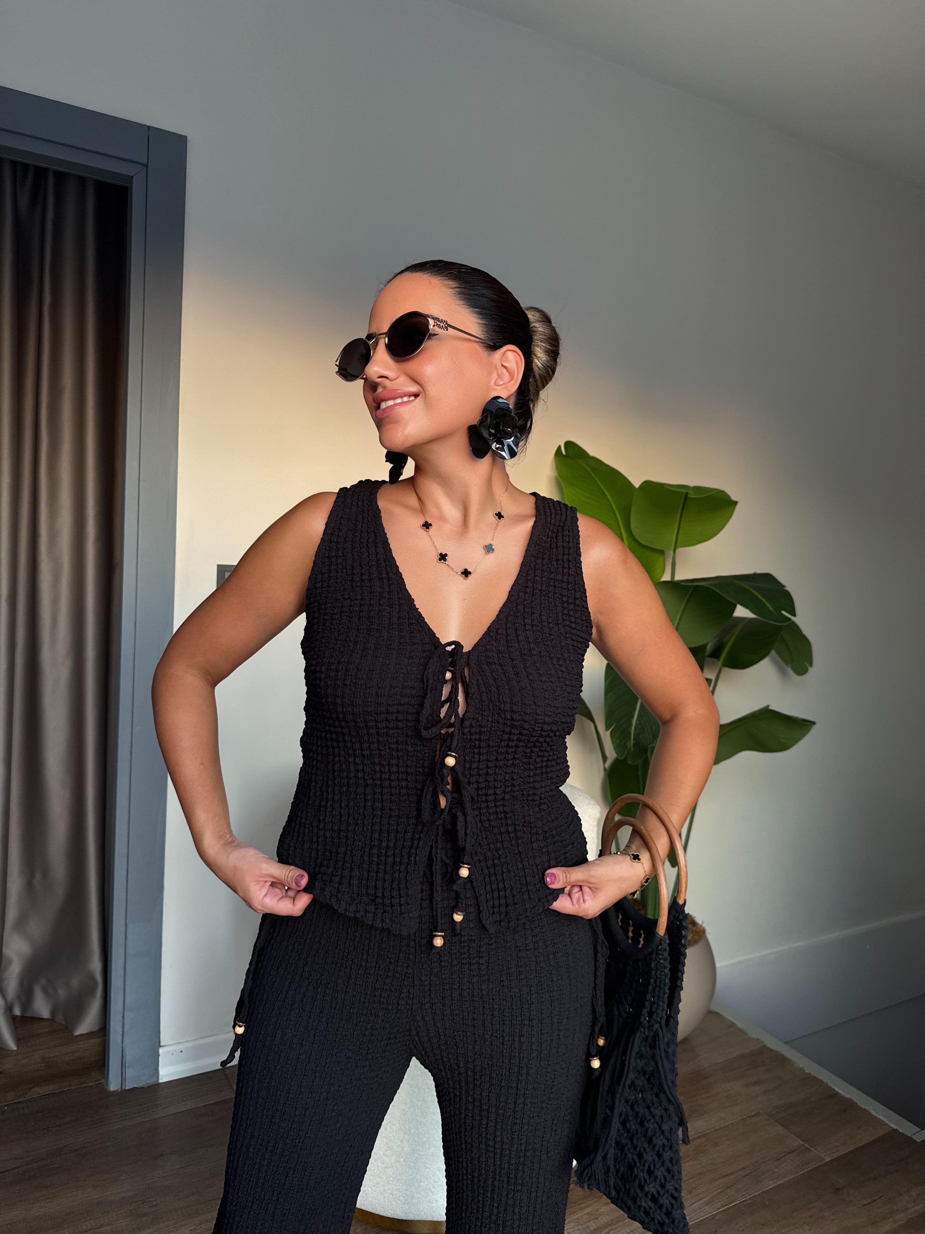 10494 Siyah Bluz Pantolon Takım