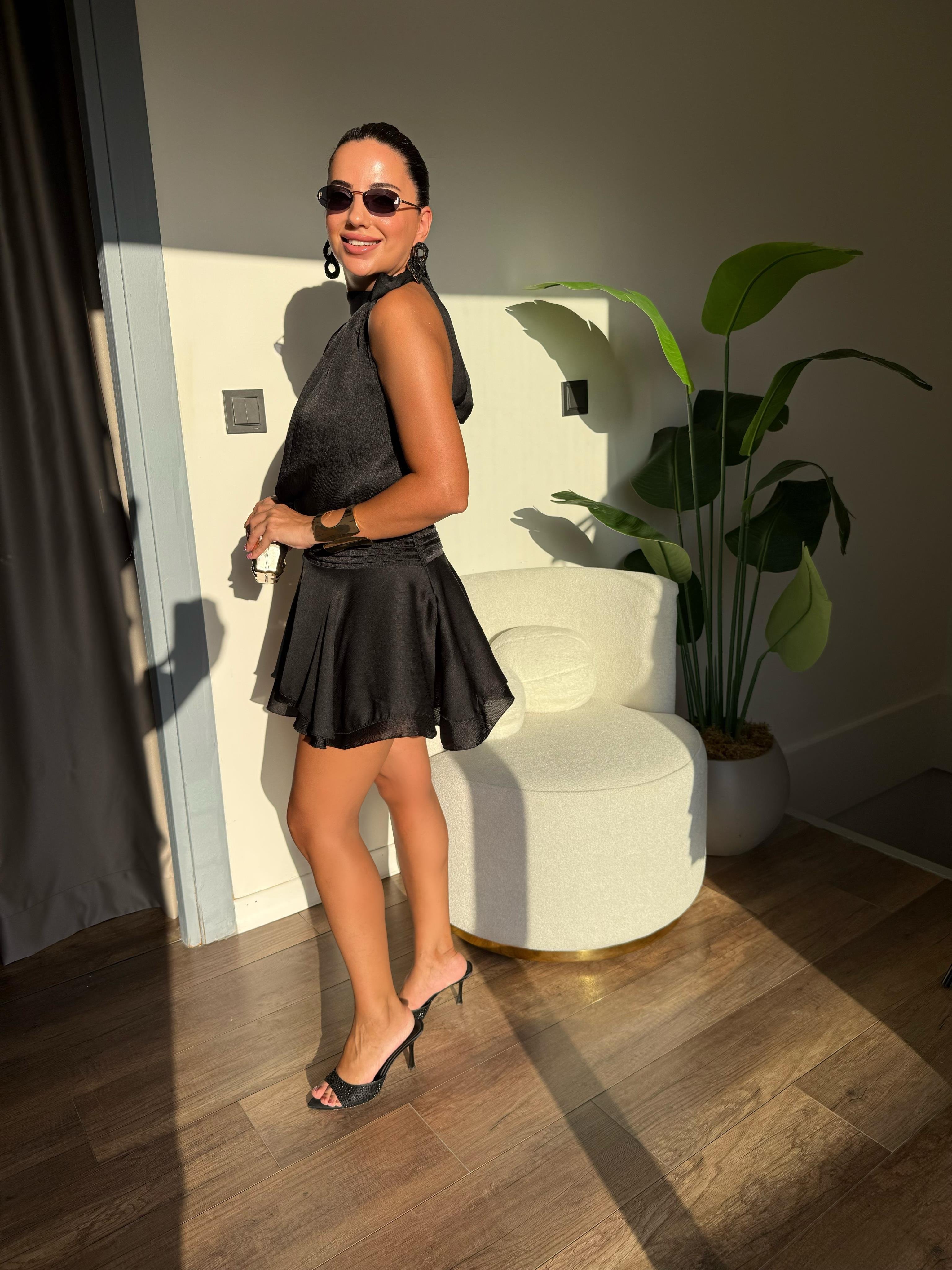 10512 Saten Volanlı Elbise