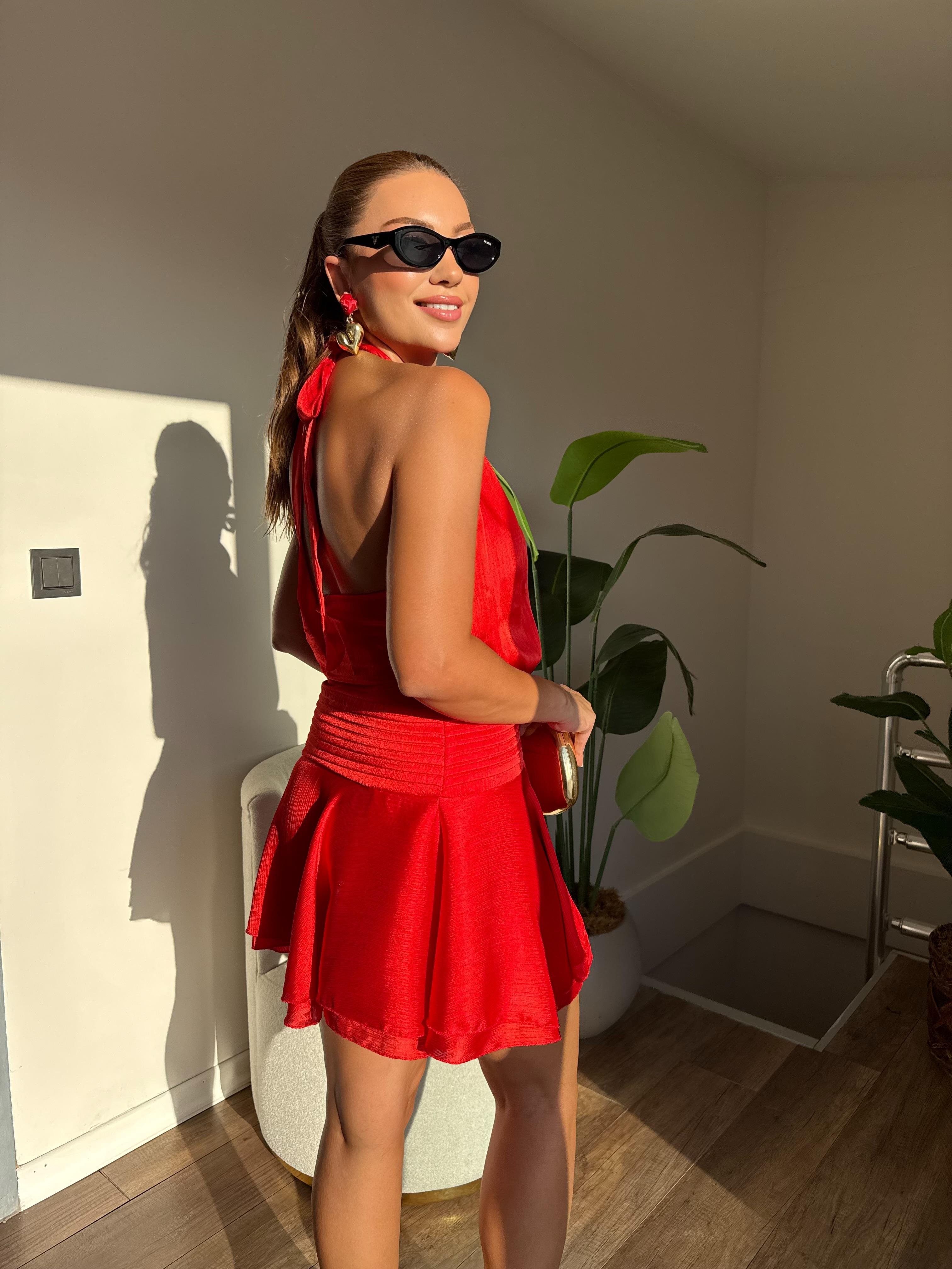 10512 Saten Volanlı Elbise