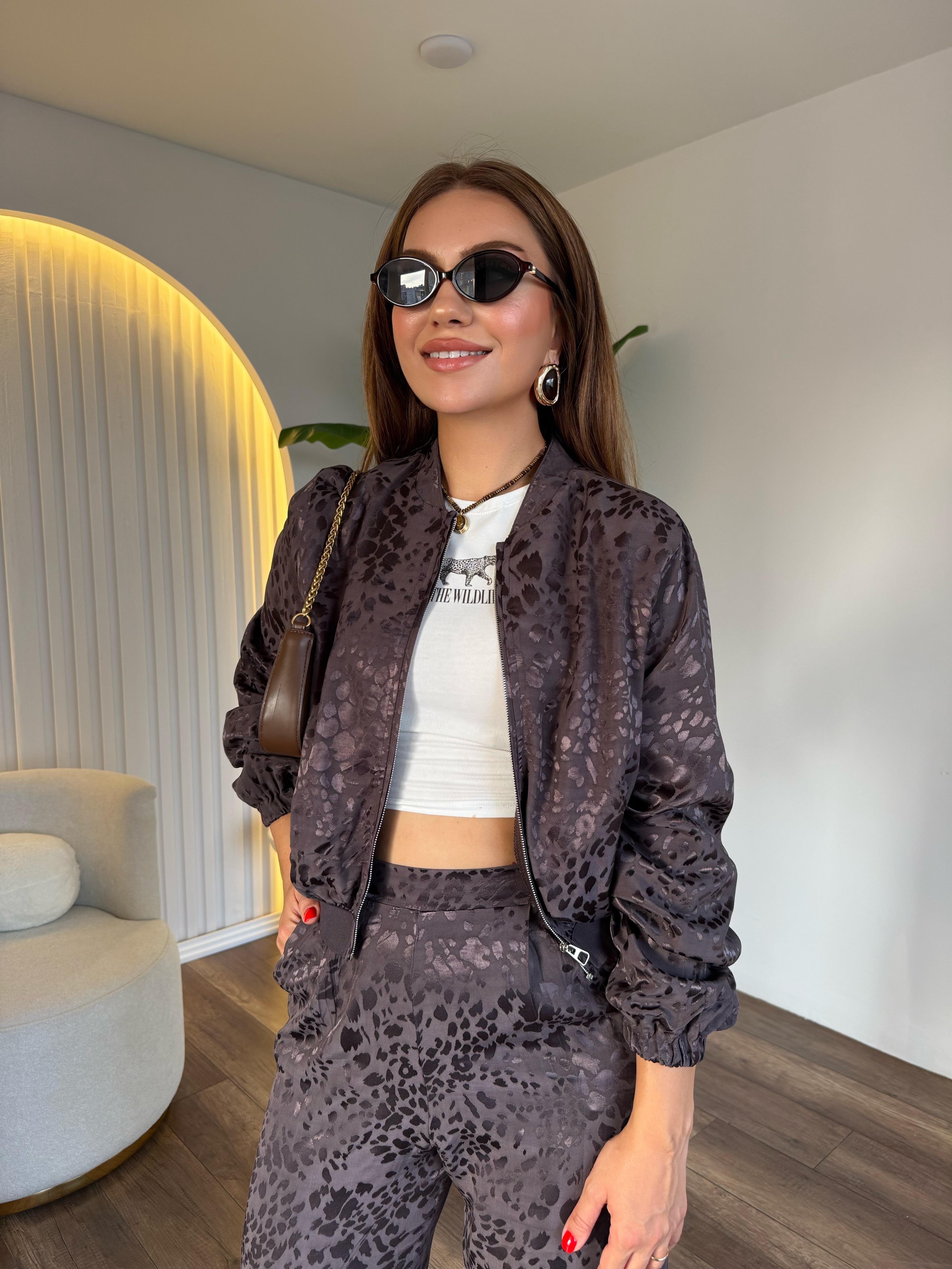 10522 Leopar Desenli Bomber Ceket