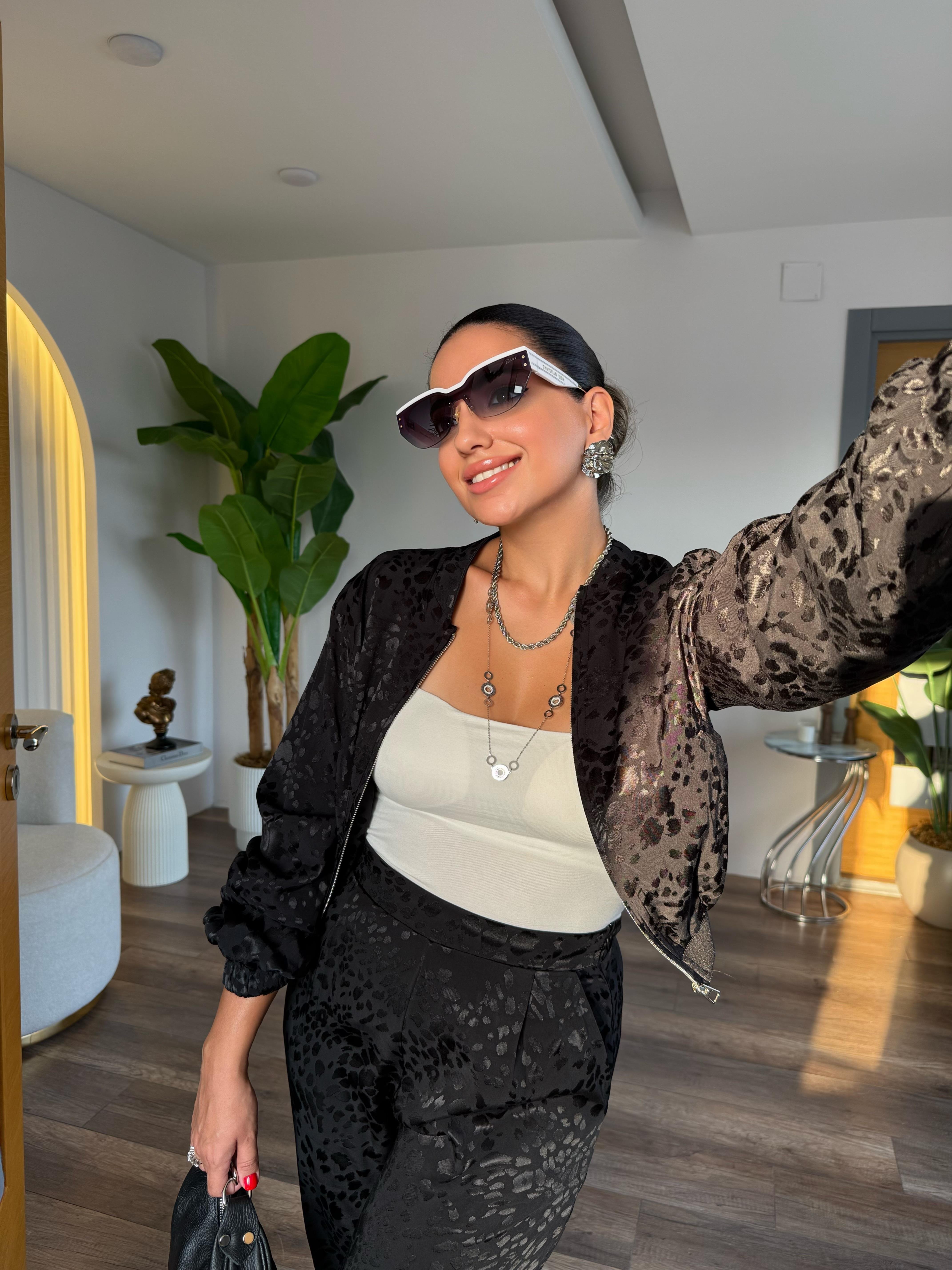 10522 Leopar Desenli Bomber Ceket